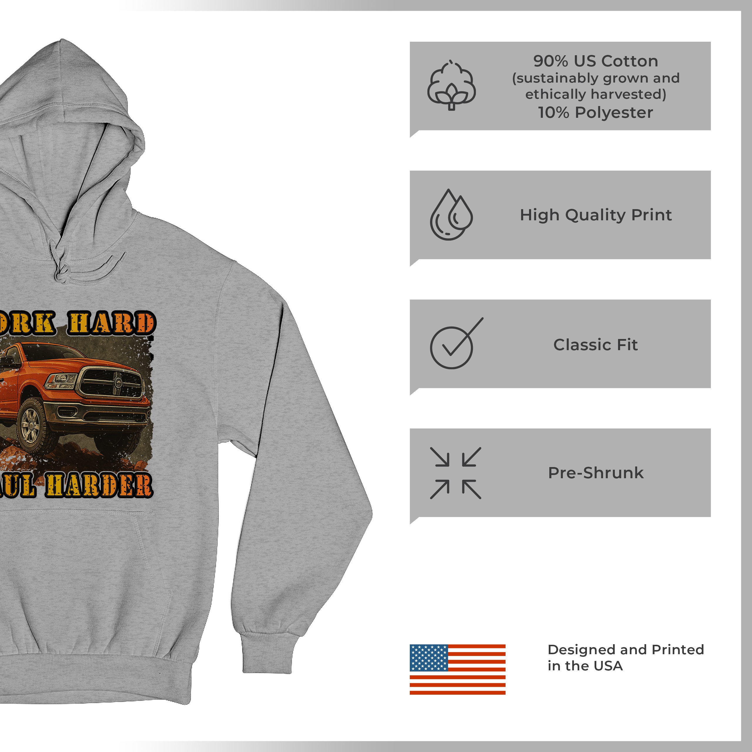 Work Hard Haul Harder Unisex Hoodie American Pickup Truck Offroad 4x4 - Picture 14 of 57