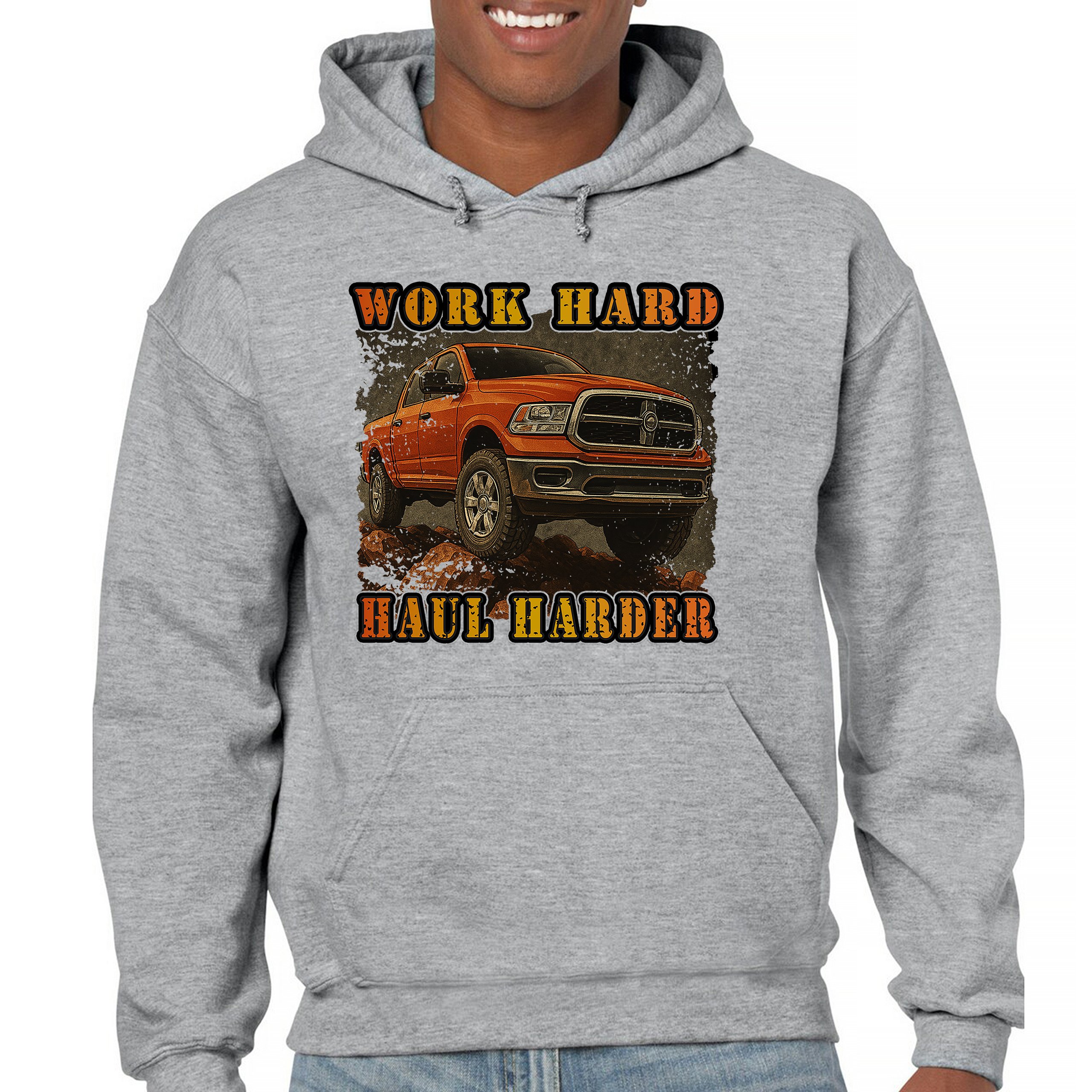 Work Hard Haul Harder Unisex Hoodie American Pickup Truck Offroad 4x4 - Picture 9 of 57