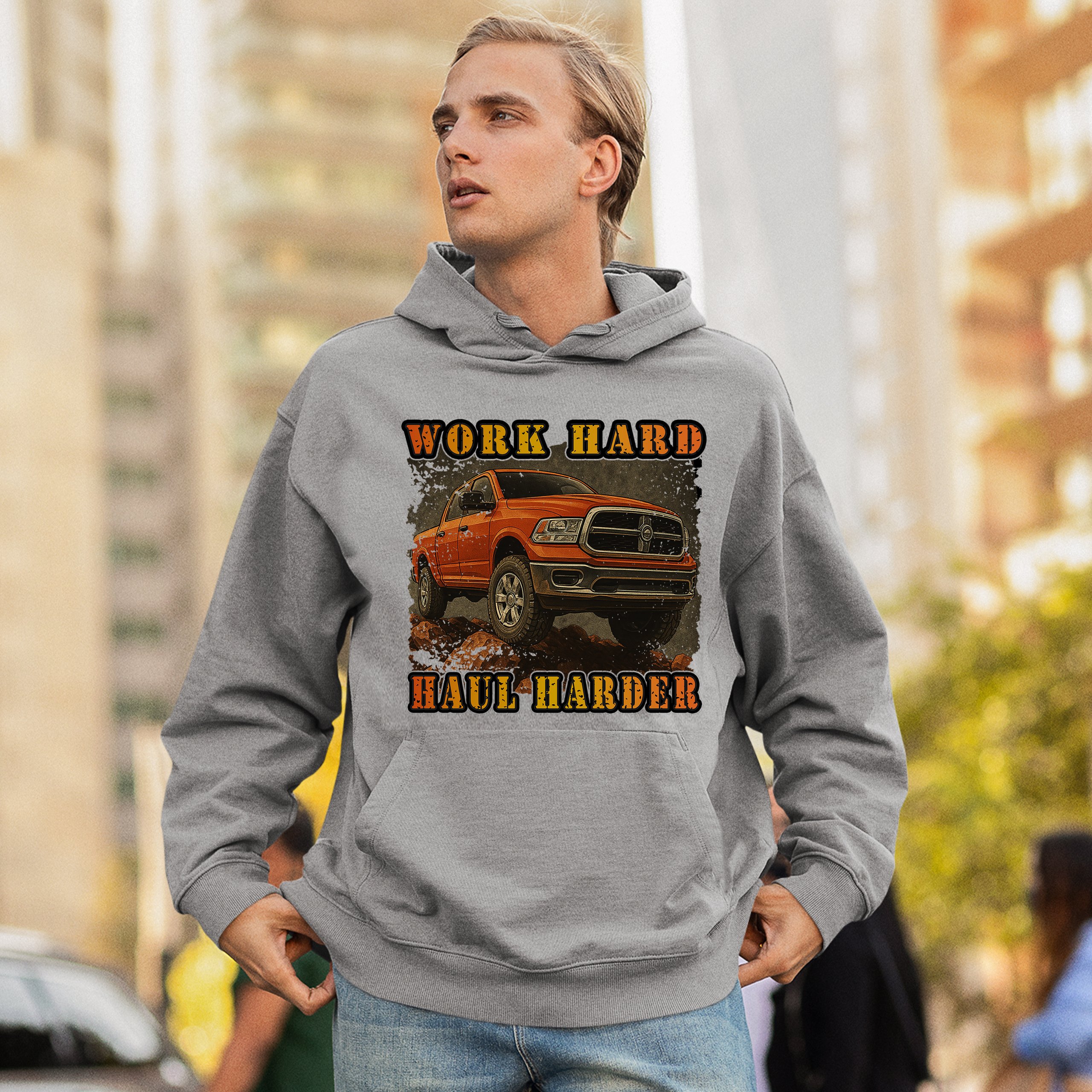 Work Hard Haul Harder Unisex Hoodie American Pickup Truck Offroad 4x4 - Picture 12 of 57
