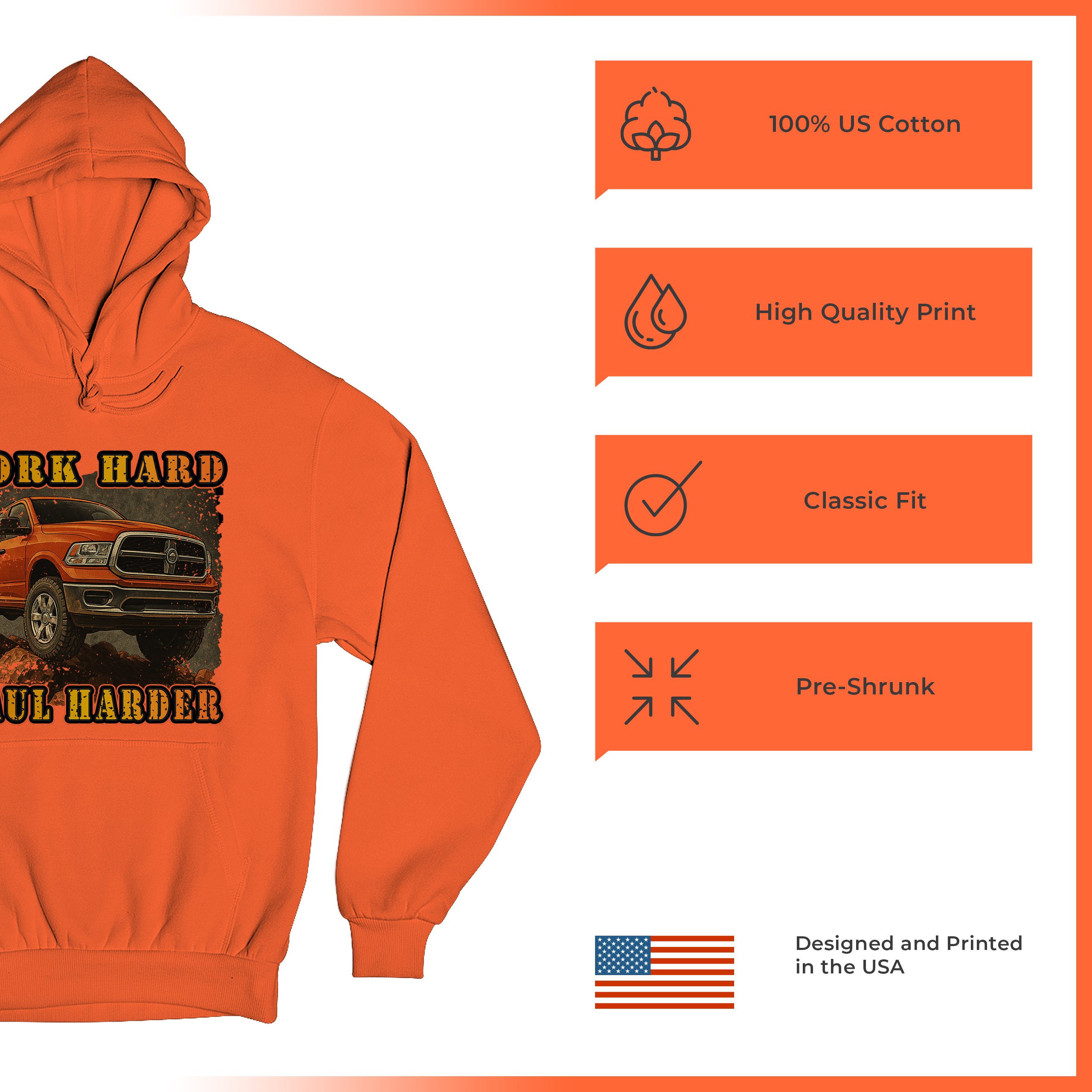 Work Hard Haul Harder Unisex Hoodie American Pickup Truck Offroad 4x4 - Picture 21 of 57