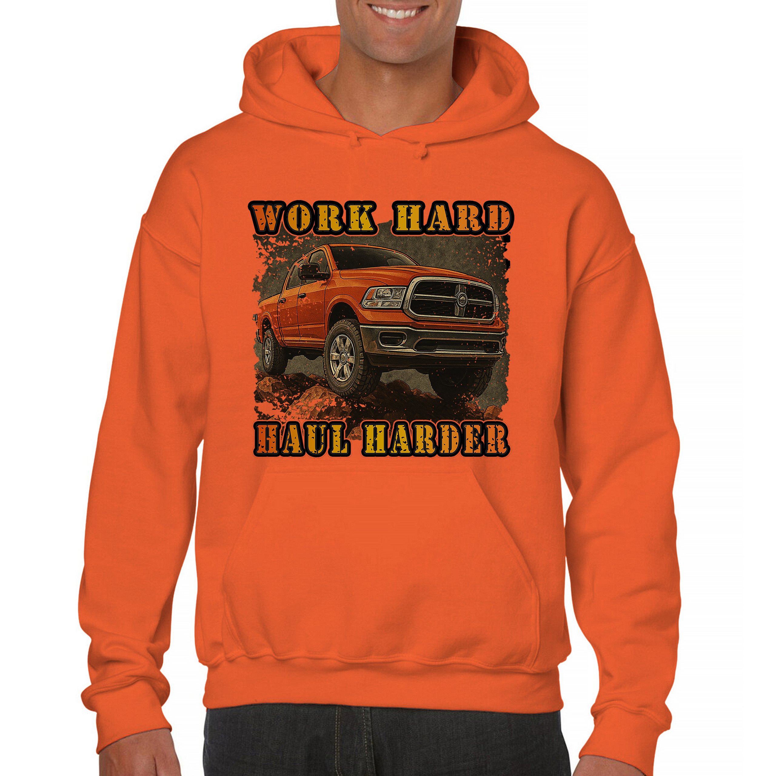 Work Hard Haul Harder Unisex Hoodie American Pickup Truck Offroad 4x4 - Picture 16 of 57