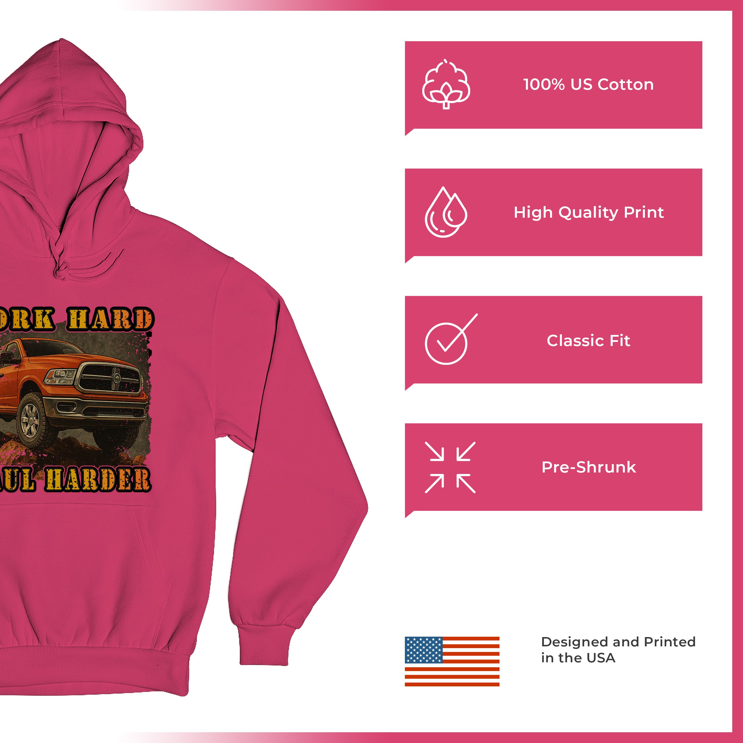 Work Hard Haul Harder Unisex Hoodie American Pickup Truck Offroad 4x4 - Picture 56 of 57