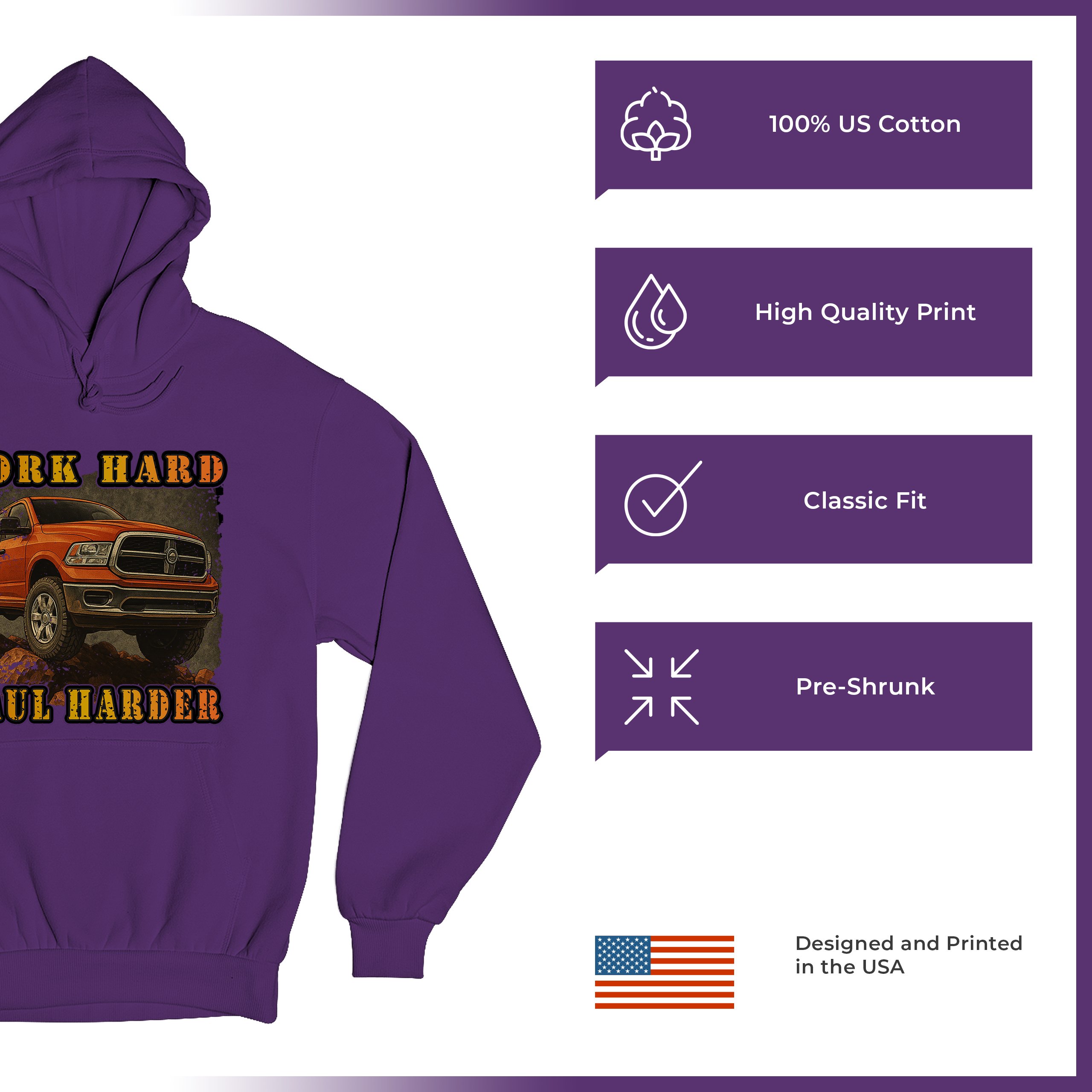 Work Hard Haul Harder Unisex Hoodie American Pickup Truck Offroad 4x4 - Picture 28 of 57