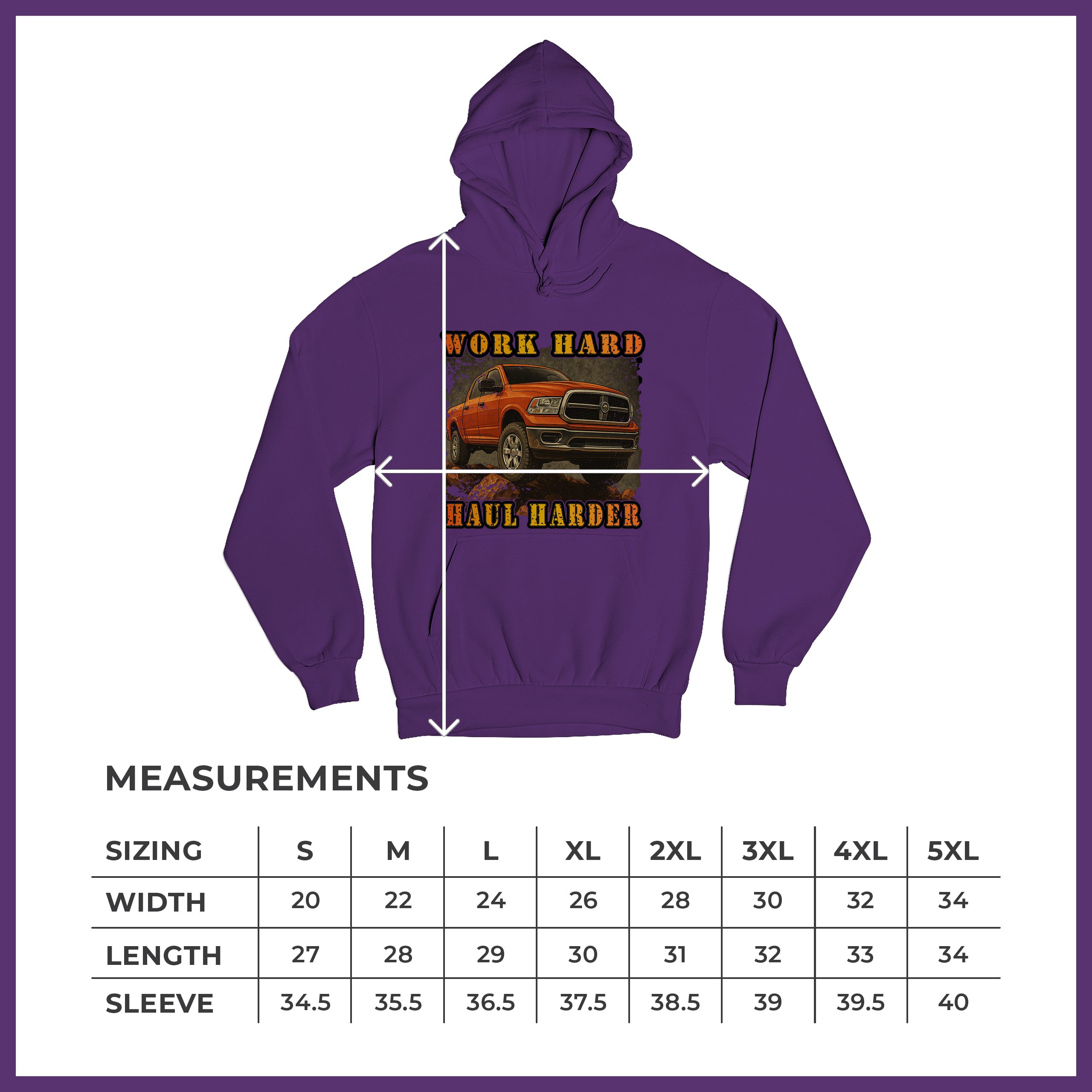 Work Hard Haul Harder Unisex Hoodie American Pickup Truck Offroad 4x4 - Picture 29 of 57