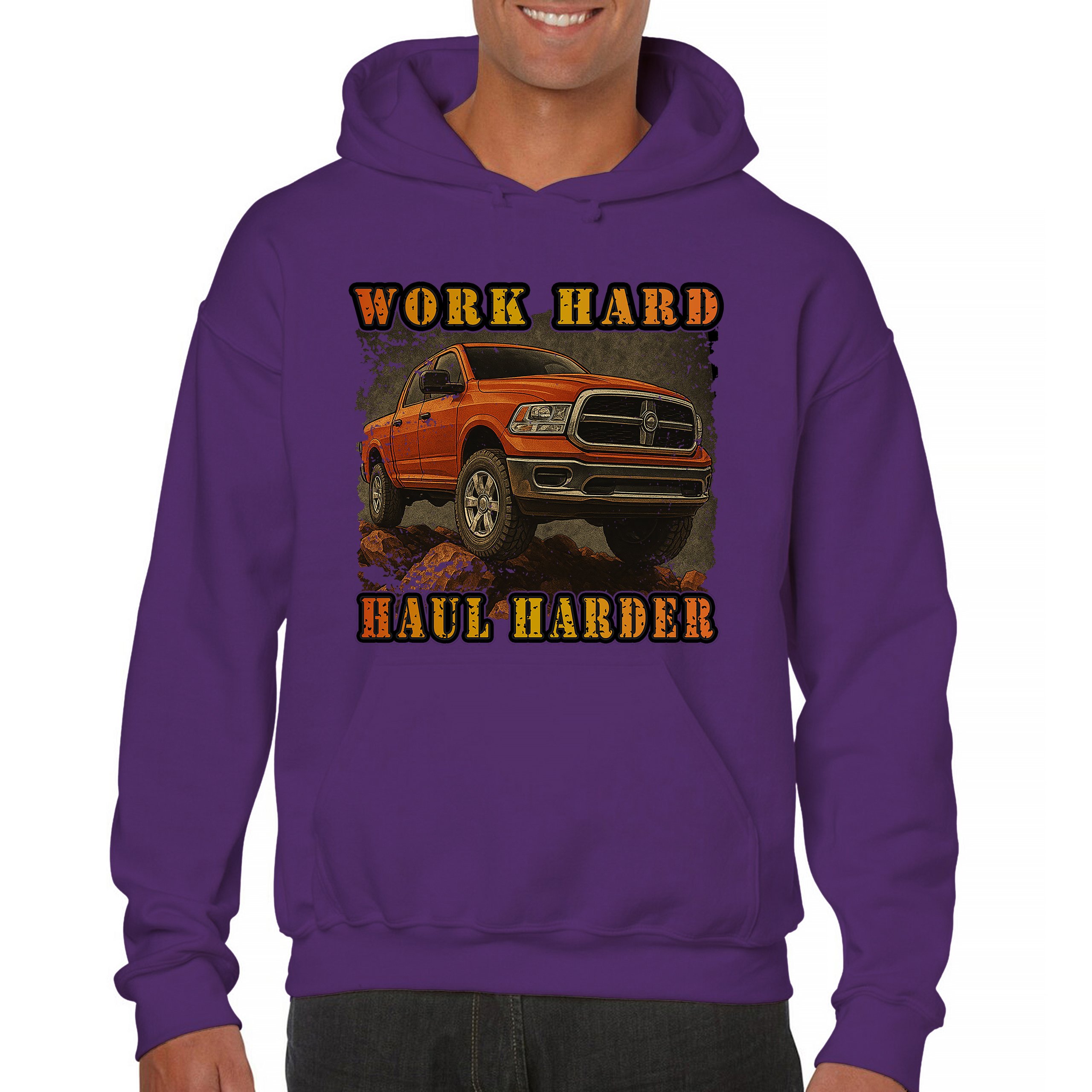 Work Hard Haul Harder Unisex Hoodie American Pickup Truck Offroad 4x4 - Picture 23 of 57