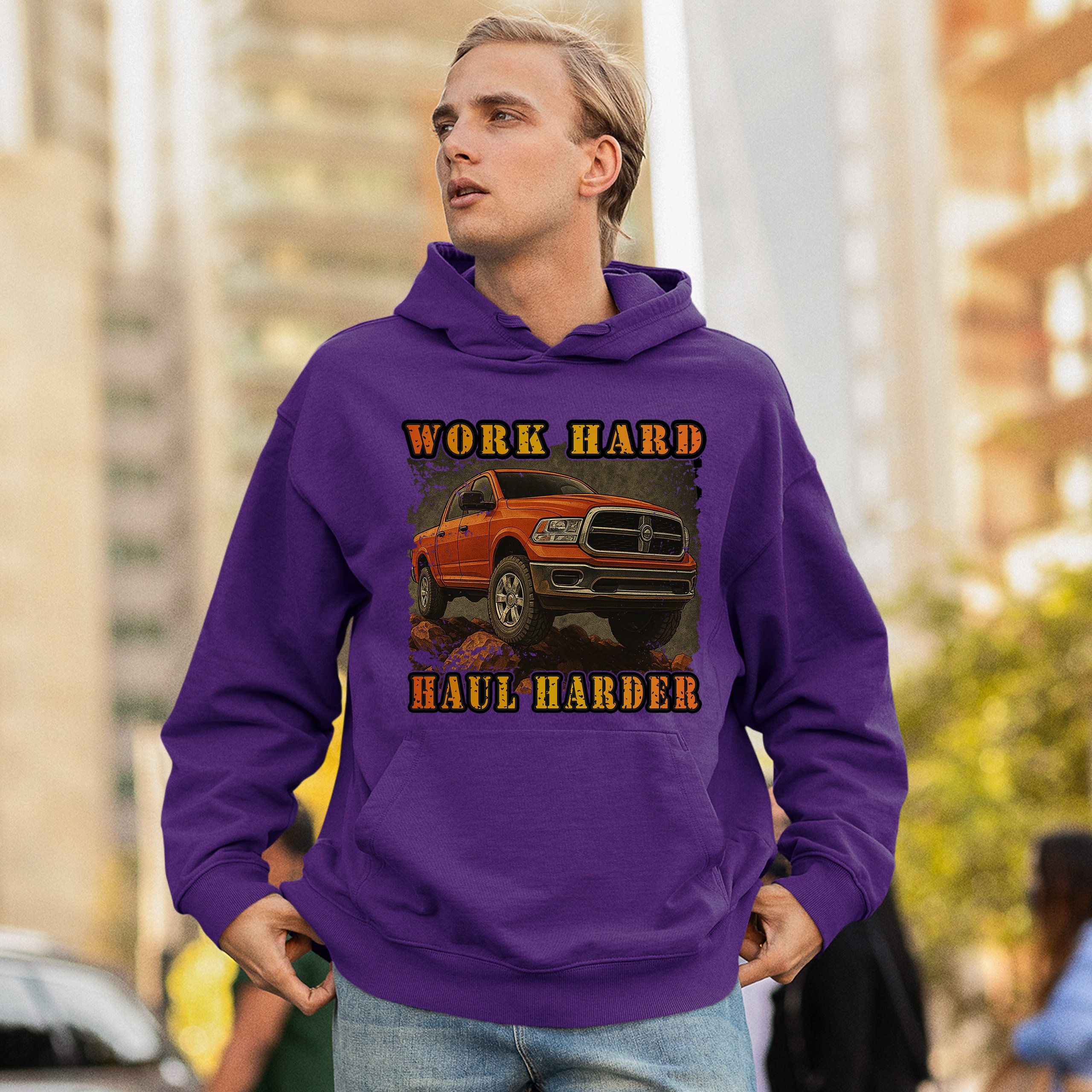 Work Hard Haul Harder Unisex Hoodie American Pickup Truck Offroad 4x4 - Picture 26 of 57