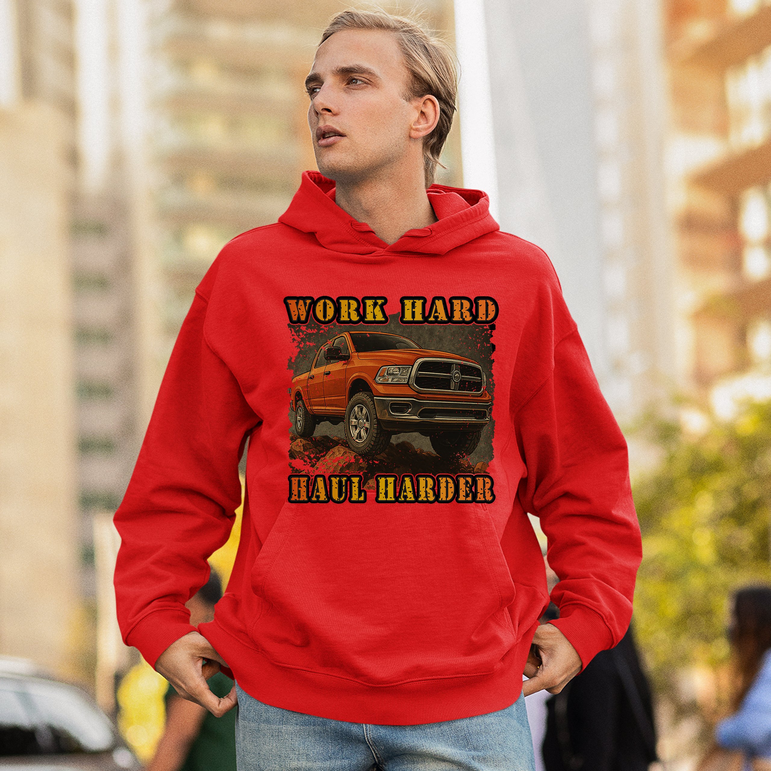Work Hard Haul Harder Unisex Hoodie American Pickup Truck Offroad 4x4 - Picture 33 of 57