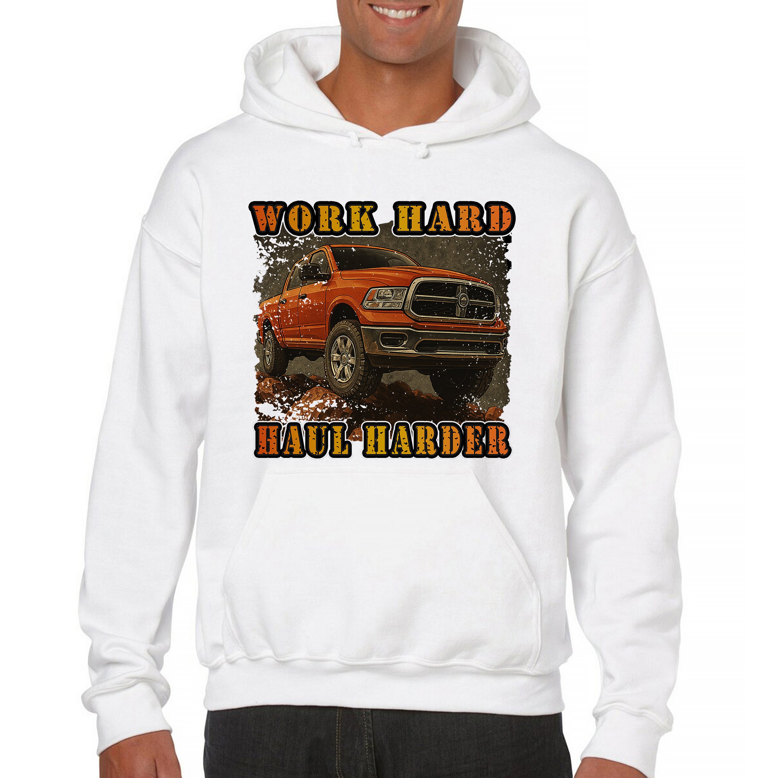 Work Hard Haul Harder Unisex Hoodie American Pickup Truck Offroad 4x4 - Picture 37 of 57