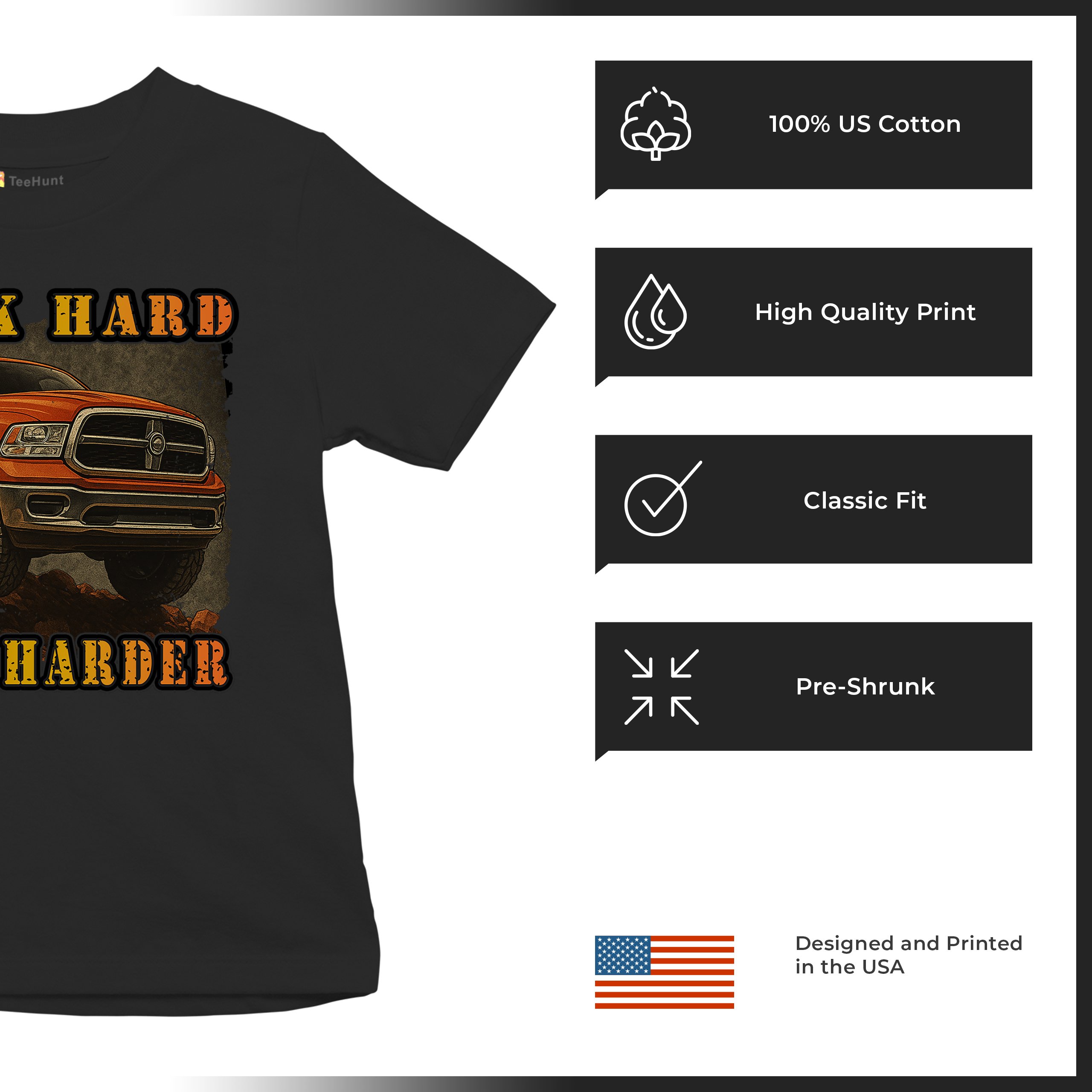 Work Hard Haul Harder Youth T-shirt American Pickup Truck Offroad 4x4 Kids - Picture 7 of 50