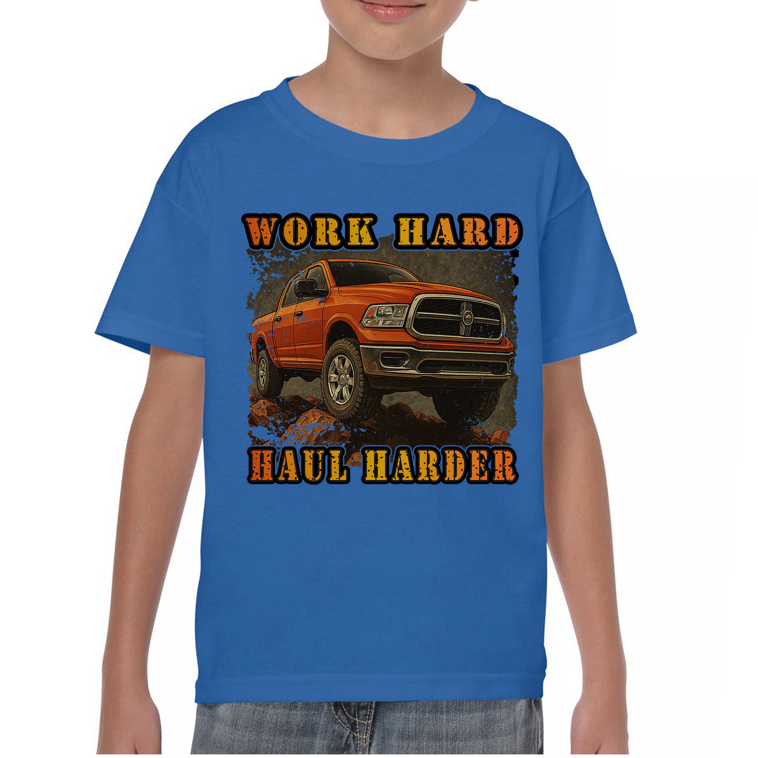 Work Hard Haul Harder Youth T-shirt American Pickup Truck Offroad 4x4 Kids - Picture 37 of 50