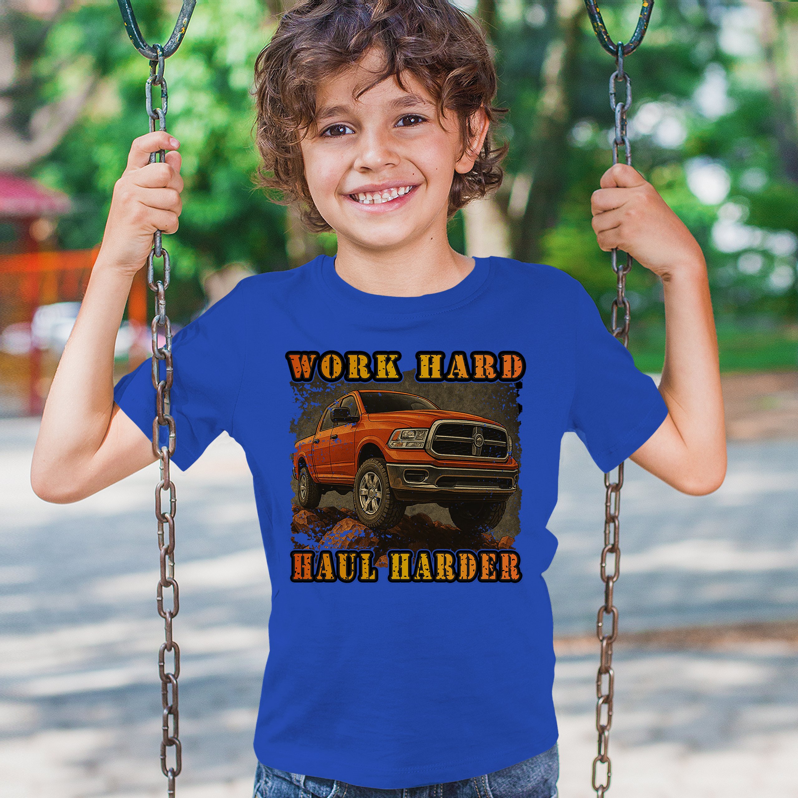 Work Hard Haul Harder Youth T-shirt American Pickup Truck Offroad 4x4 Kids - Picture 40 of 50