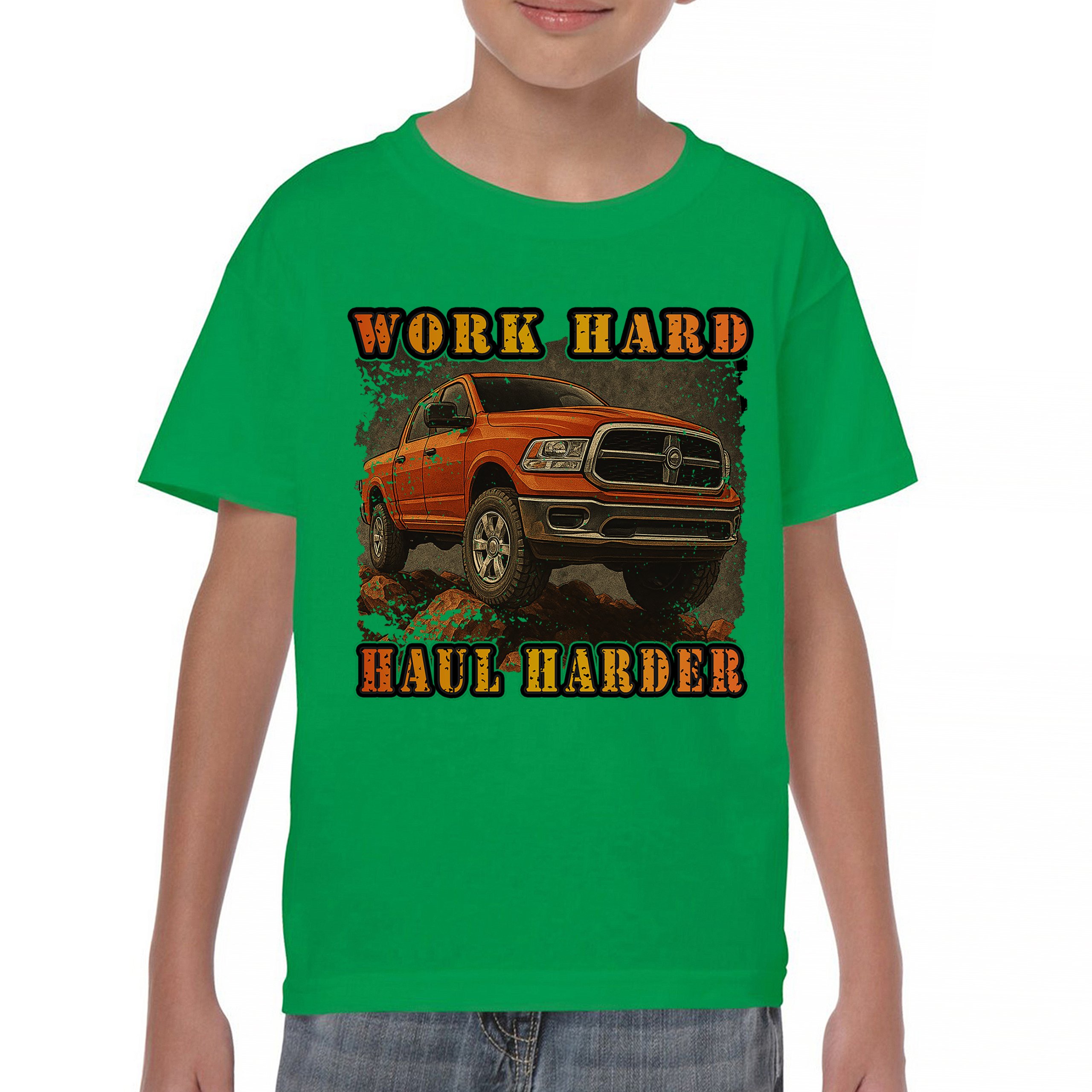Work Hard Haul Harder Youth T-shirt American Pickup Truck Offroad 4x4 Kids - Picture 30 of 50
