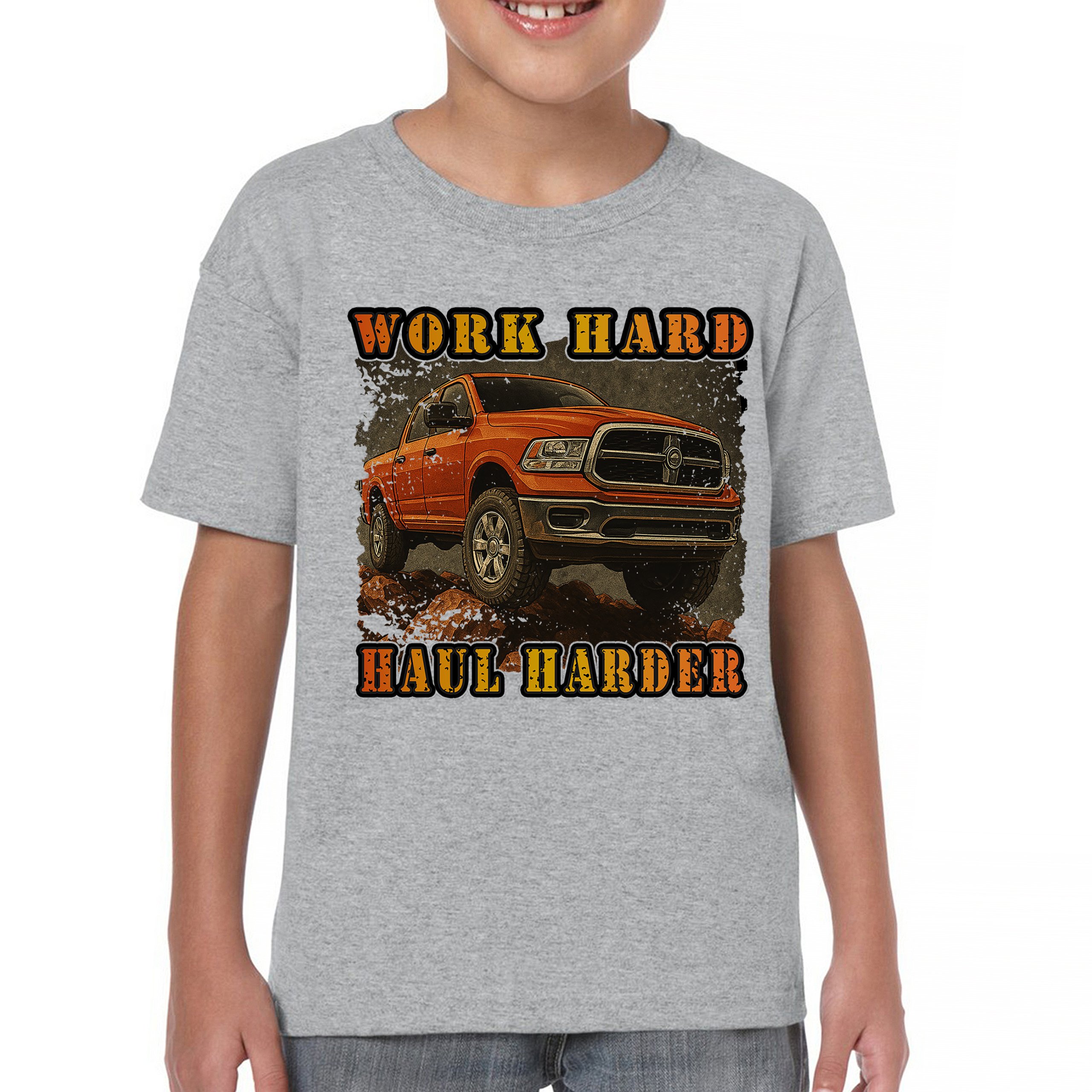 Work Hard Haul Harder Youth T-shirt American Pickup Truck Offroad 4x4 Kids - Picture 9 of 50