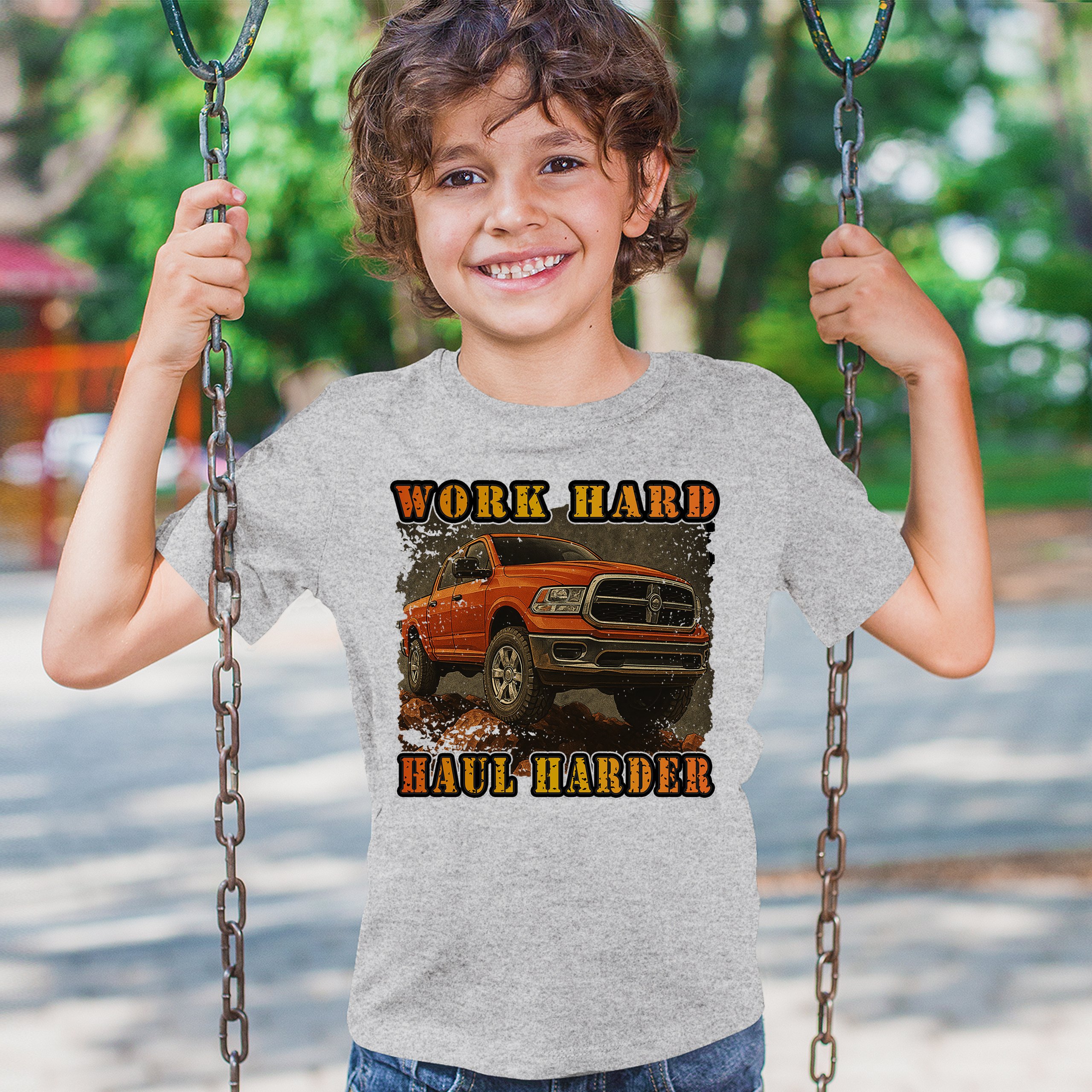 Work Hard Haul Harder Youth T-shirt American Pickup Truck Offroad 4x4 Kids - Picture 12 of 50