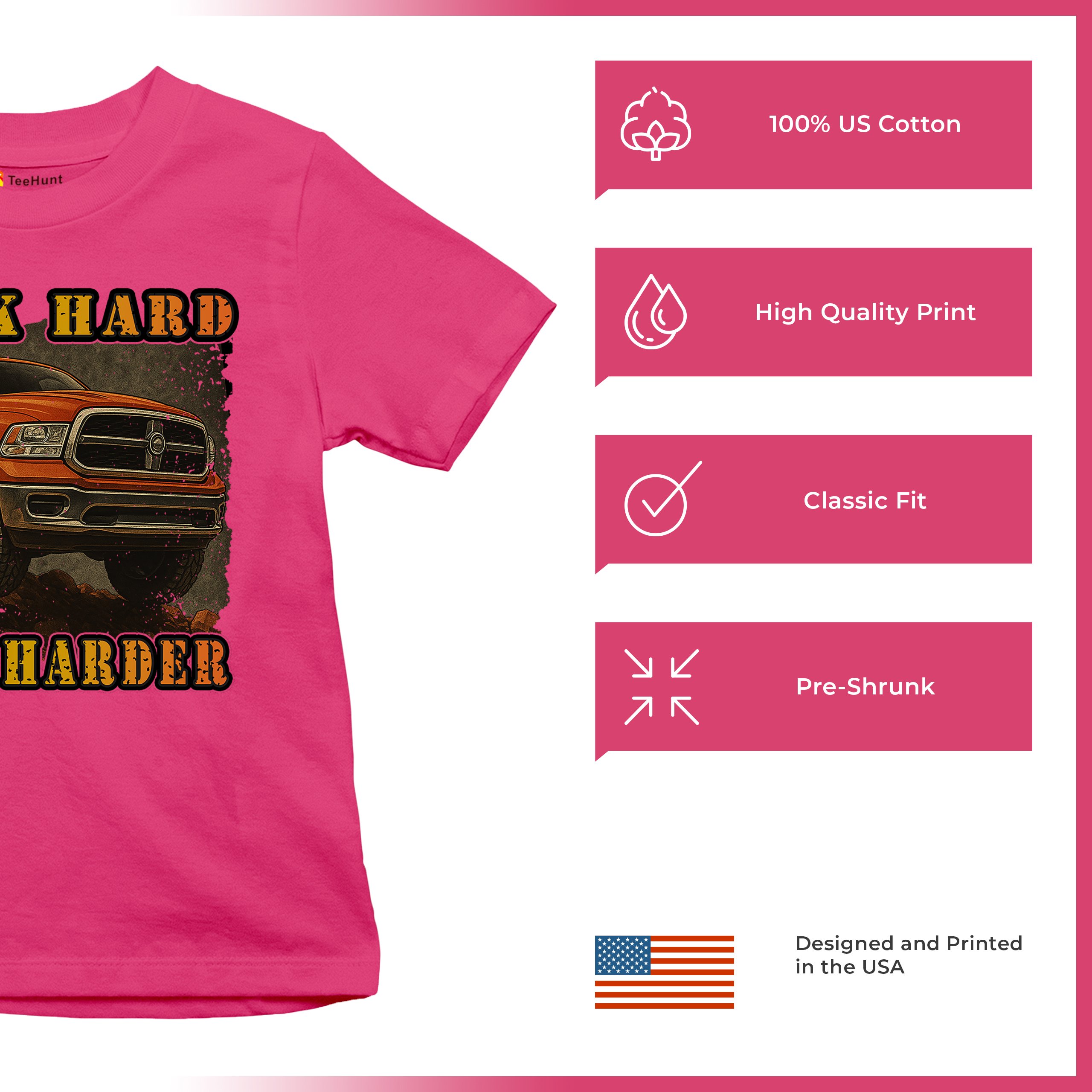 Work Hard Haul Harder Youth T-shirt American Pickup Truck Offroad 4x4 Kids - Picture 49 of 50