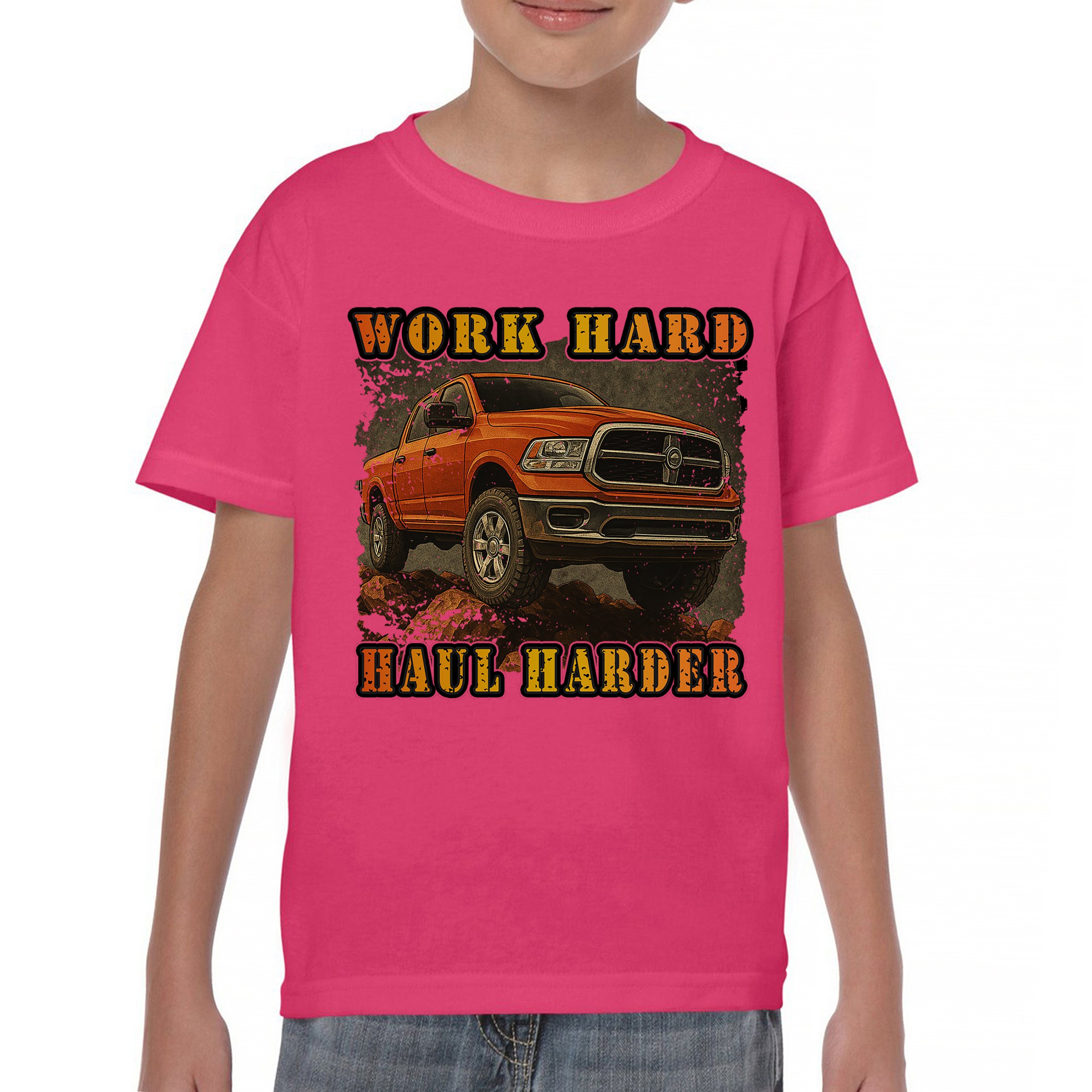 Work Hard Haul Harder Youth T-shirt American Pickup Truck Offroad 4x4 Kids - Picture 44 of 50