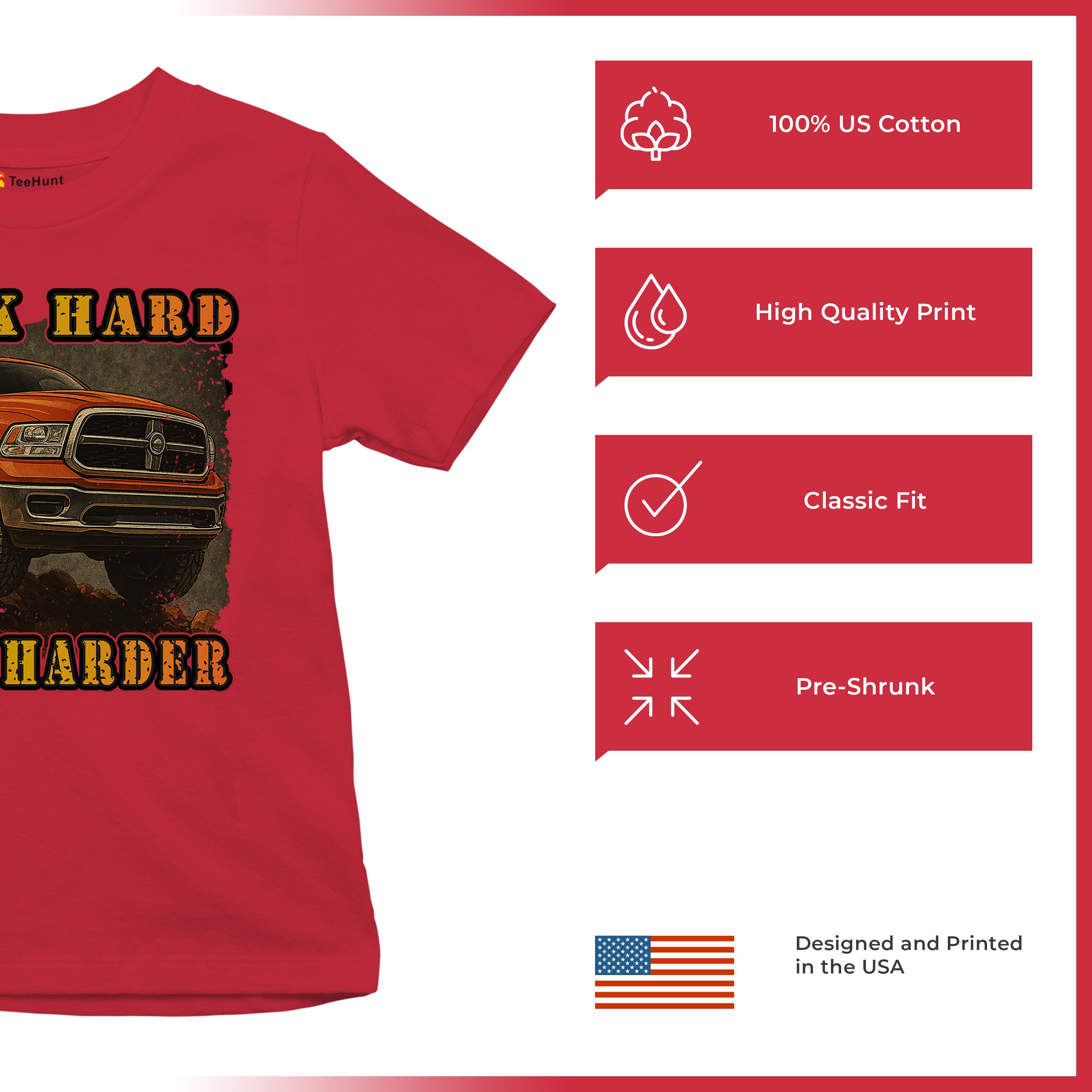 Work Hard Haul Harder Youth T-shirt American Pickup Truck Offroad 4x4 Kids - Picture 21 of 50