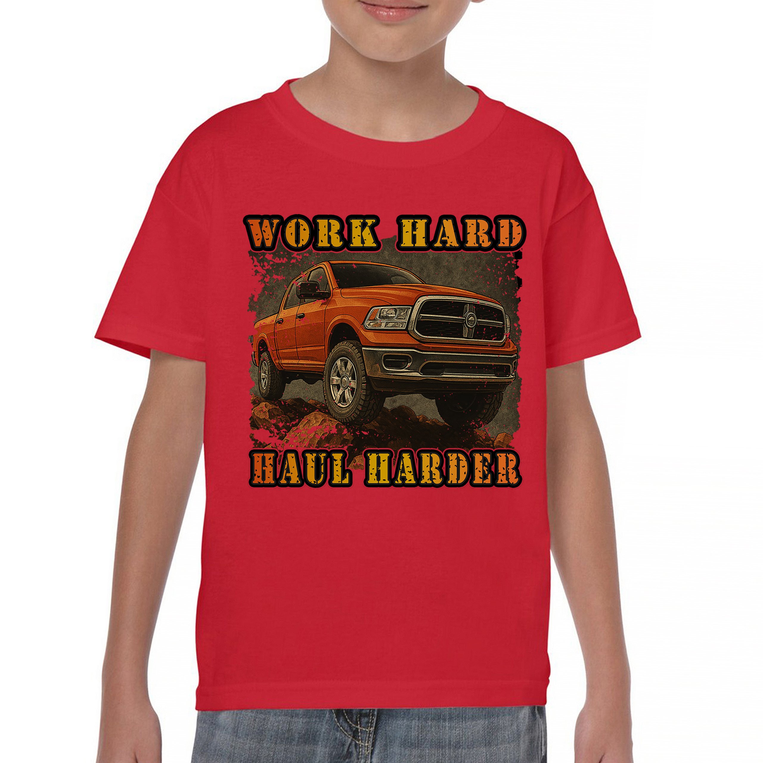 Work Hard Haul Harder Youth T-shirt American Pickup Truck Offroad 4x4 Kids - Picture 16 of 50
