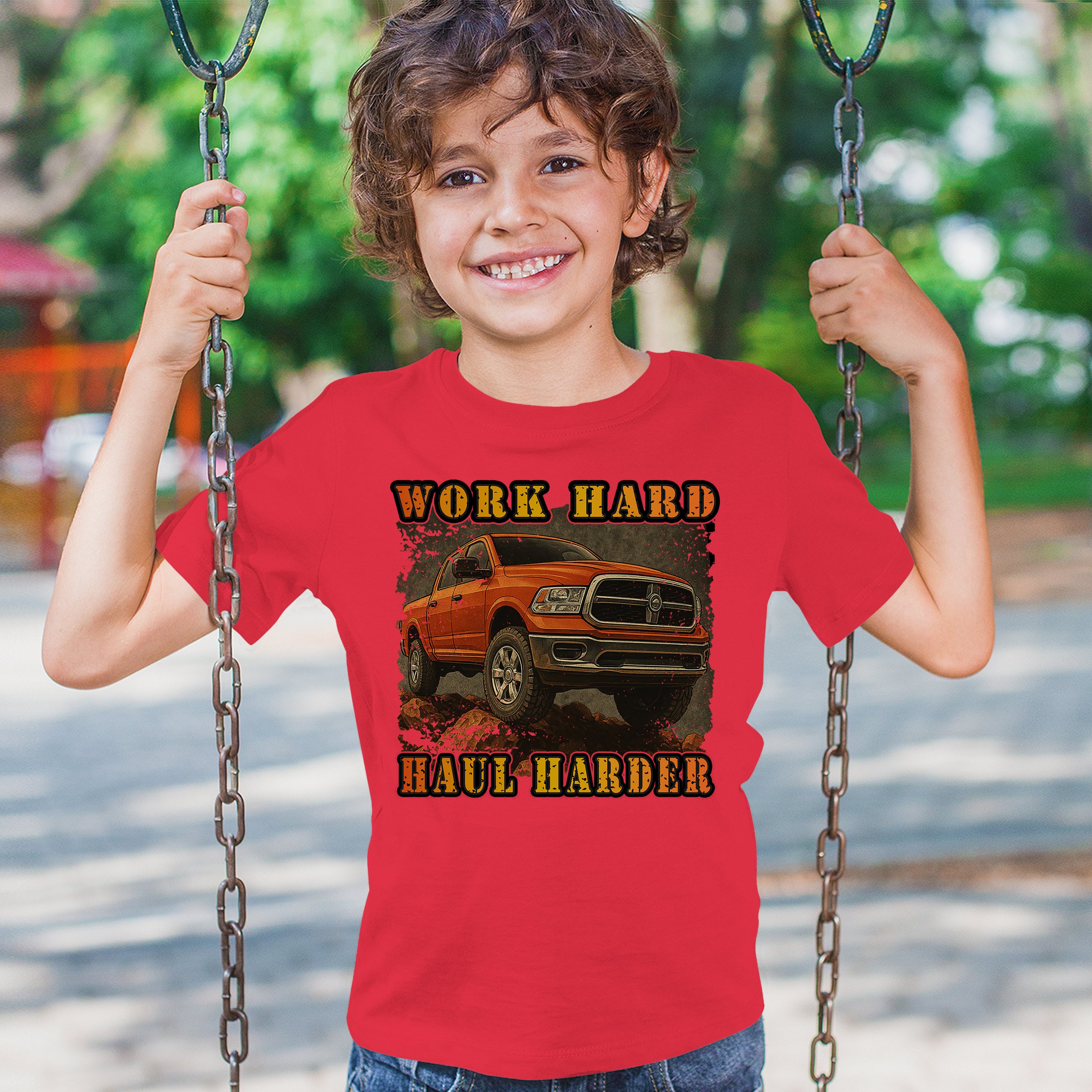 Work Hard Haul Harder Youth T-shirt American Pickup Truck Offroad 4x4 Kids - Picture 19 of 50