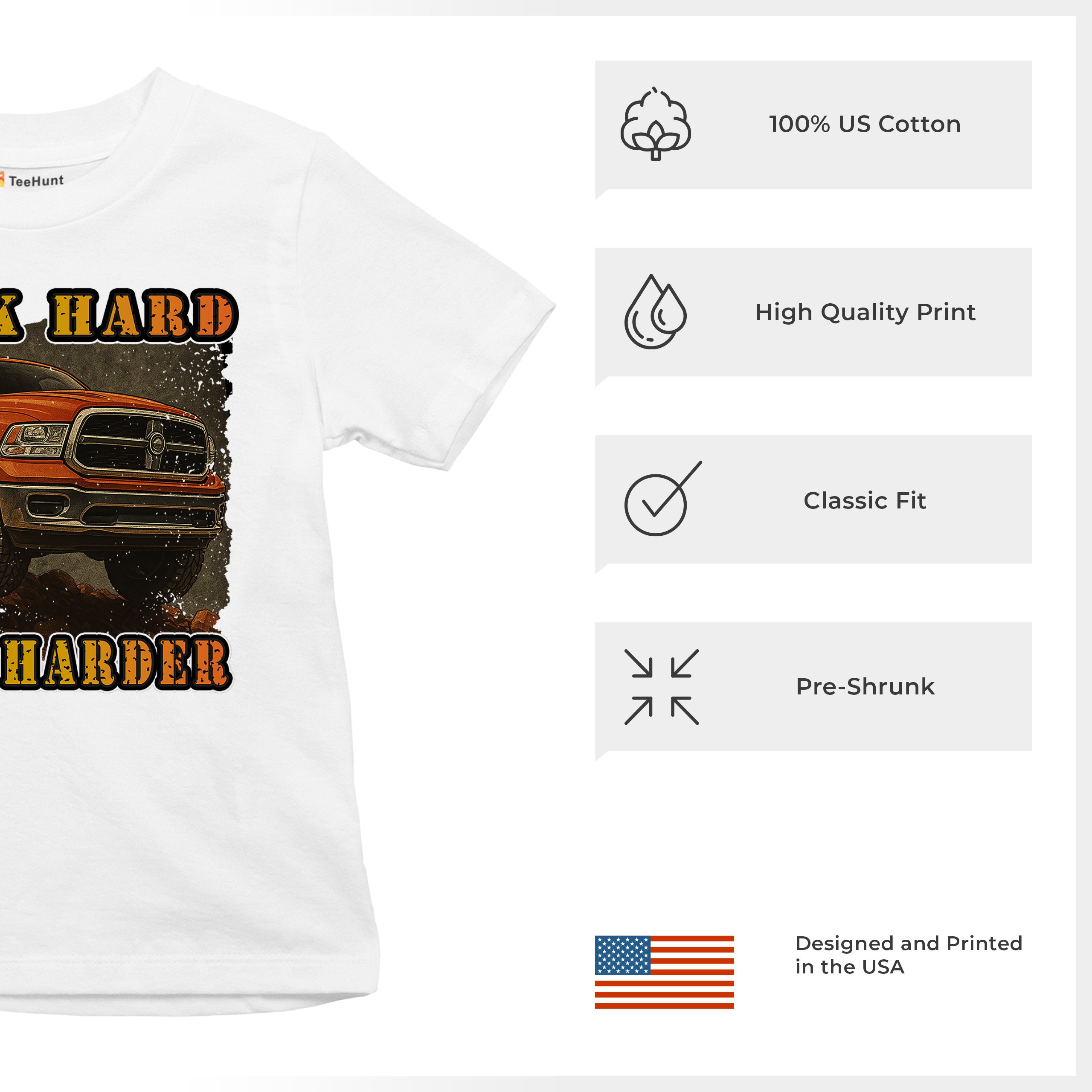 Work Hard Haul Harder Youth T-shirt American Pickup Truck Offroad 4x4 Kids - Picture 28 of 50