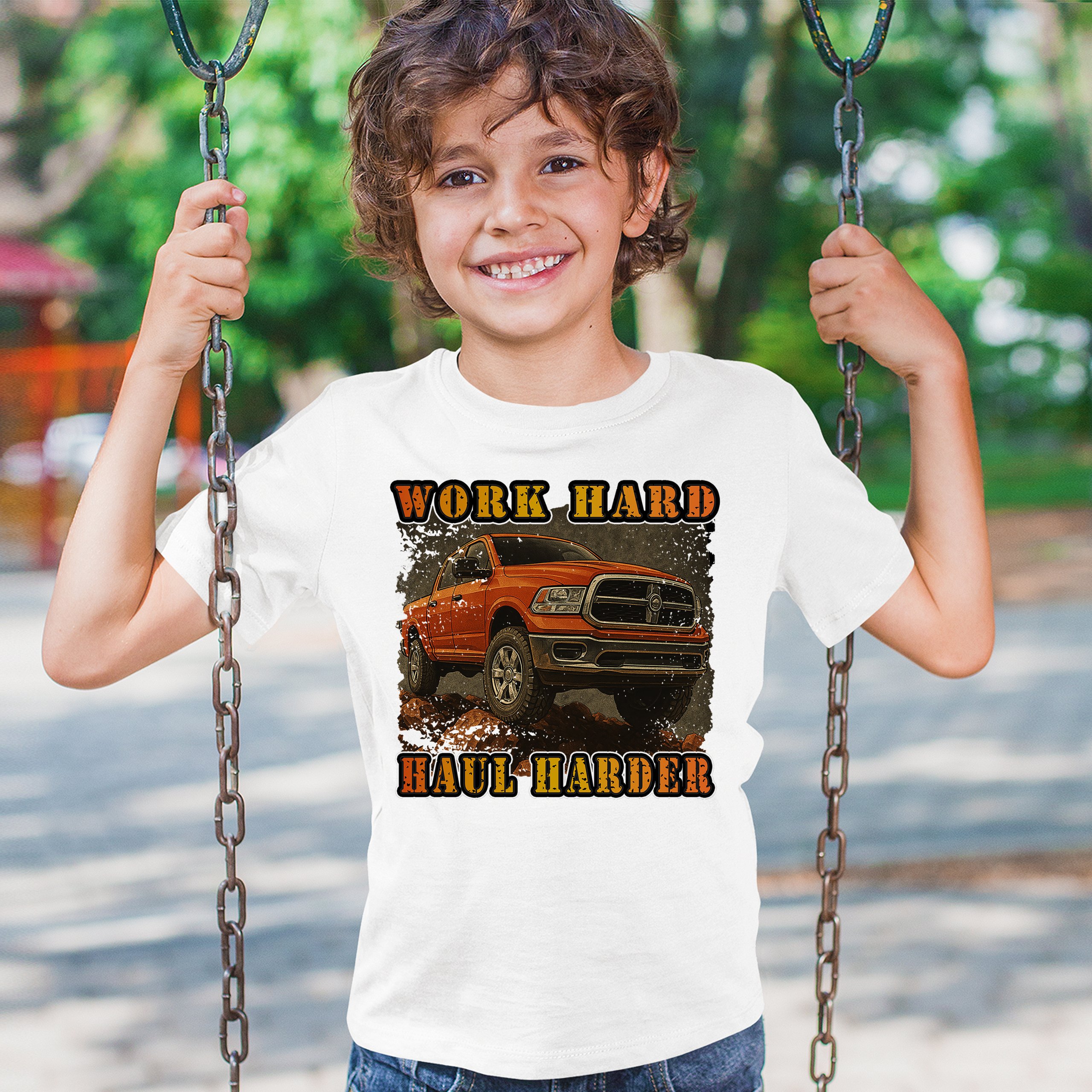 Work Hard Haul Harder Youth T-shirt American Pickup Truck Offroad 4x4 Kids - Picture 26 of 50