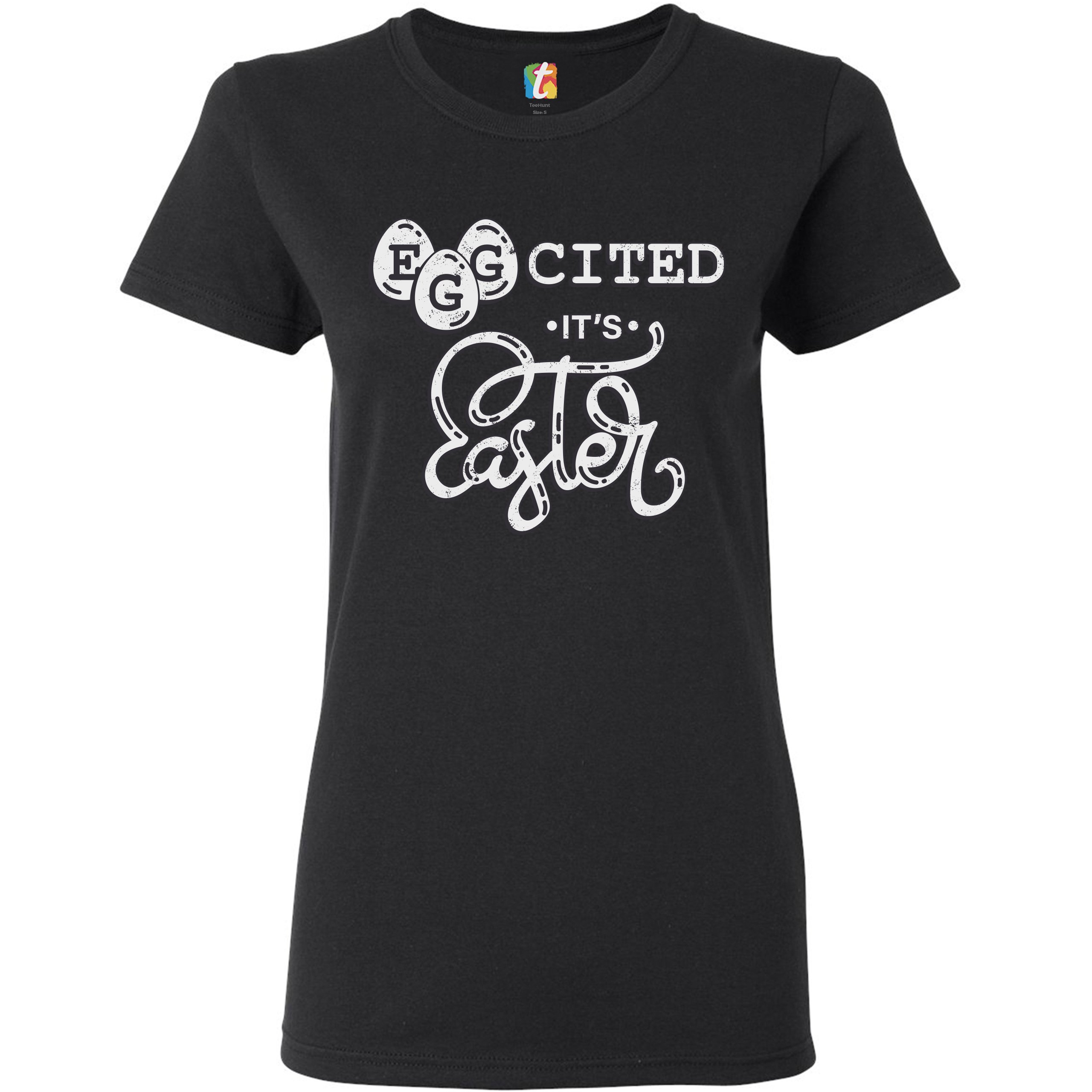 Eggcited It's Easter T-Shirt Happy Easter Egg Hunt Jesus Christ Women's Tee - Picture 9 of 49