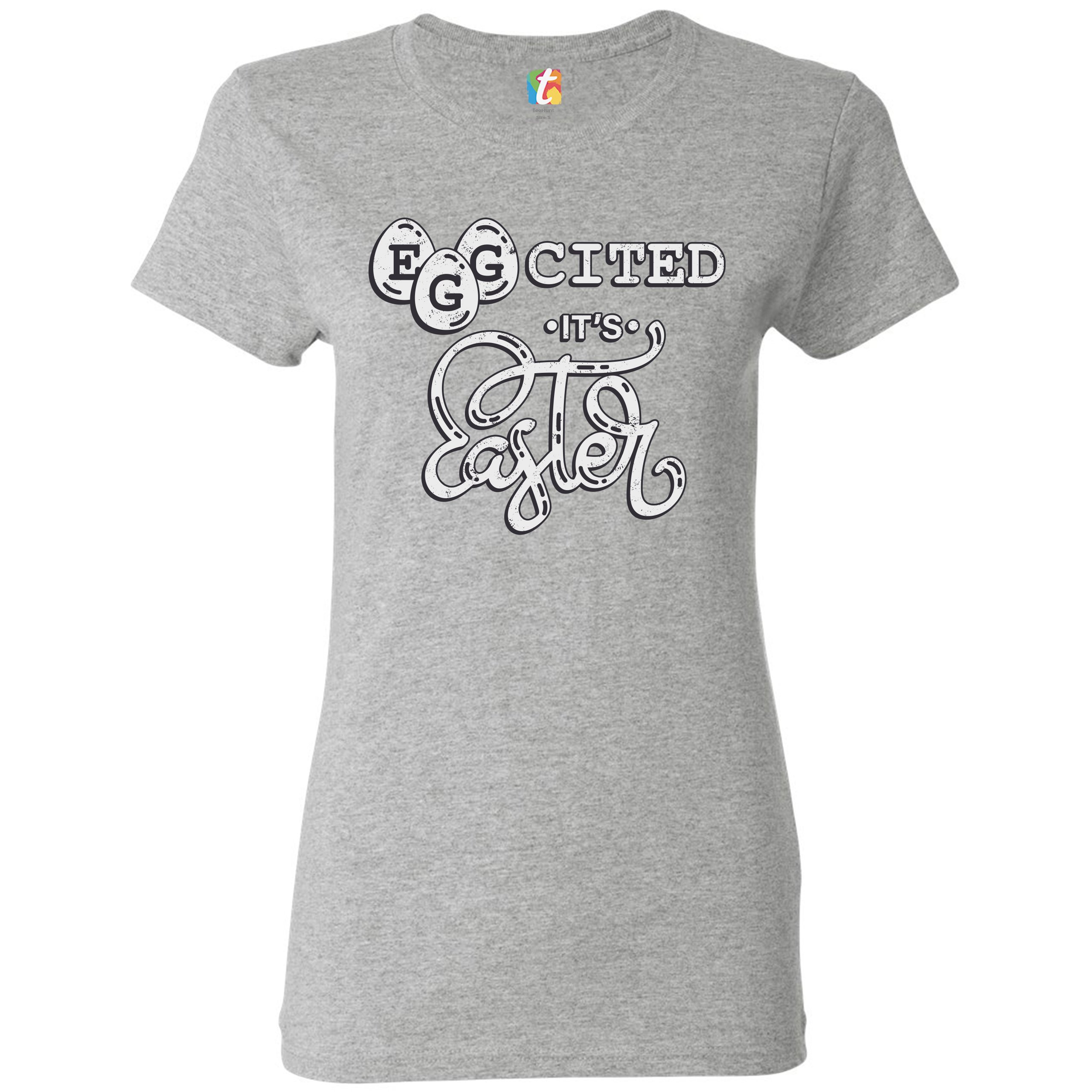 Eggcited It's Easter T-Shirt Happy Easter Egg Hunt Jesus Christ Women's Tee - Picture 16 of 49