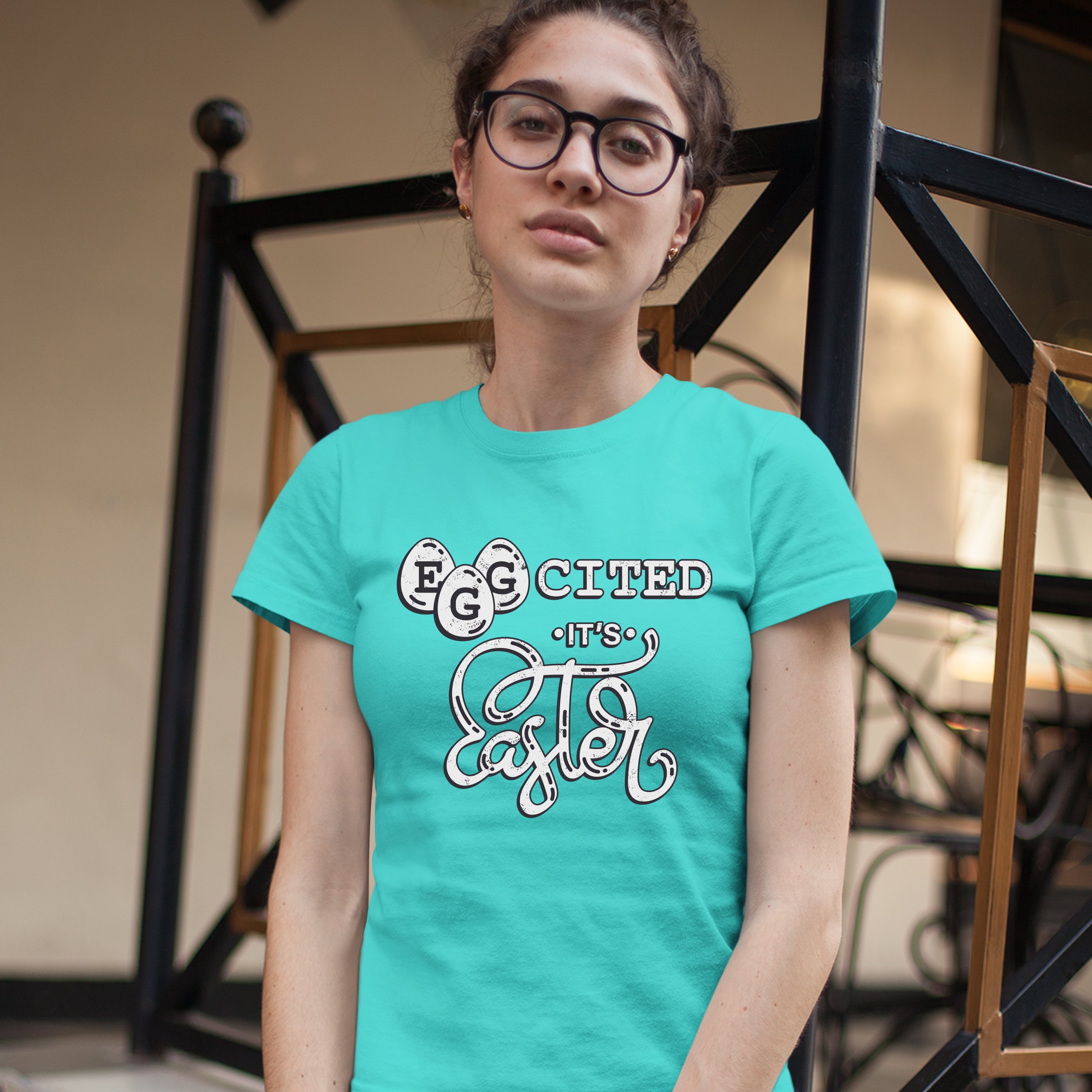 Eggcited It's Easter T-Shirt Happy Easter Egg Hunt Jesus Christ Women's Tee - Picture 39 of 49
