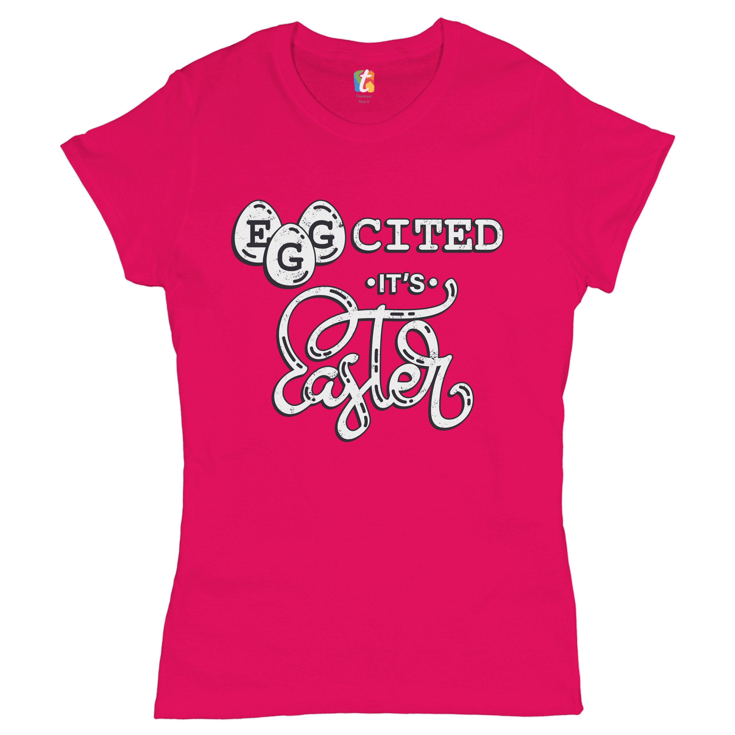 Eggcited It's Easter T-Shirt Happy Easter Egg Hunt Jesus Christ Women's Tee - Picture 43 of 49