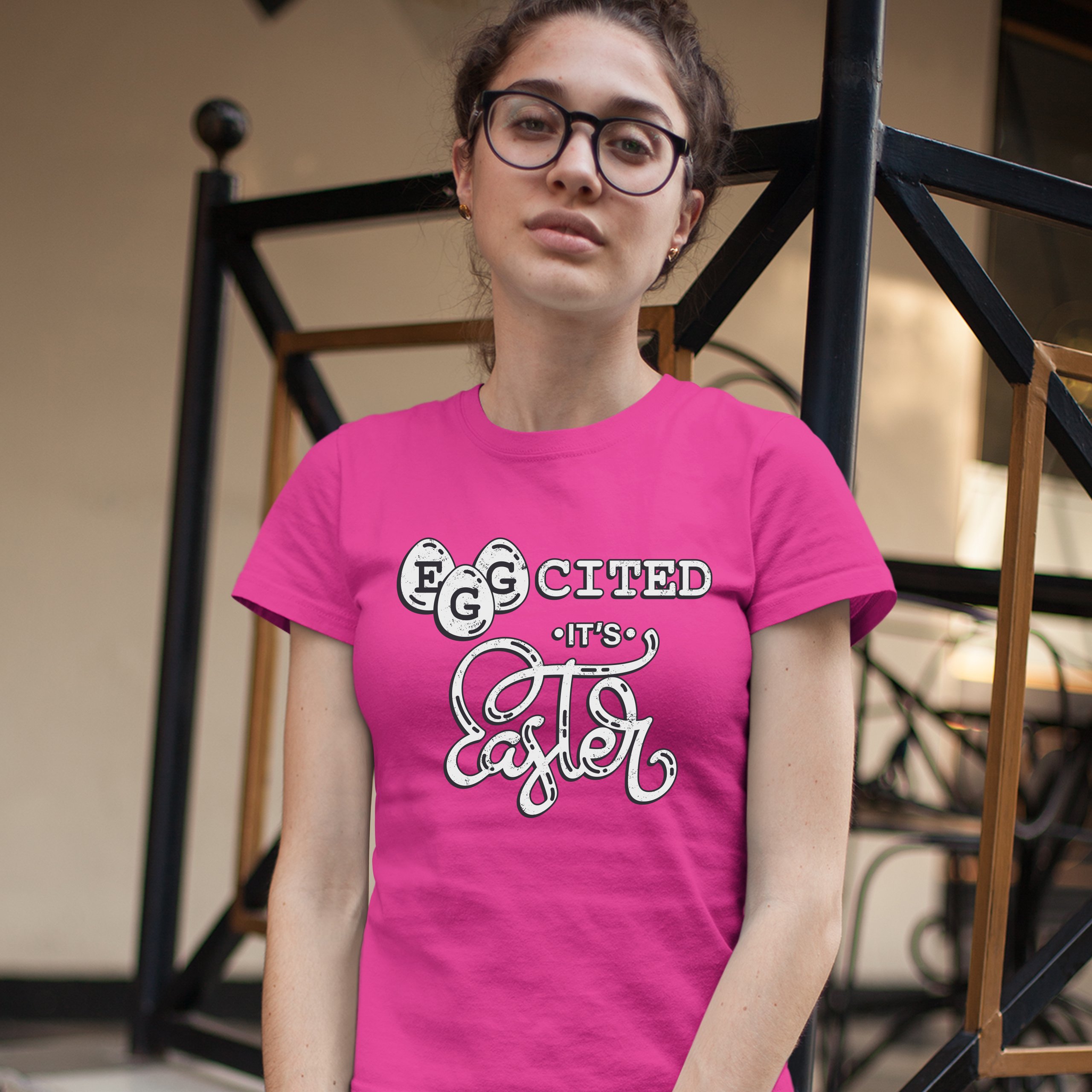 Eggcited It's Easter T-Shirt Happy Easter Egg Hunt Jesus Christ Women's Tee - Picture 46 of 49