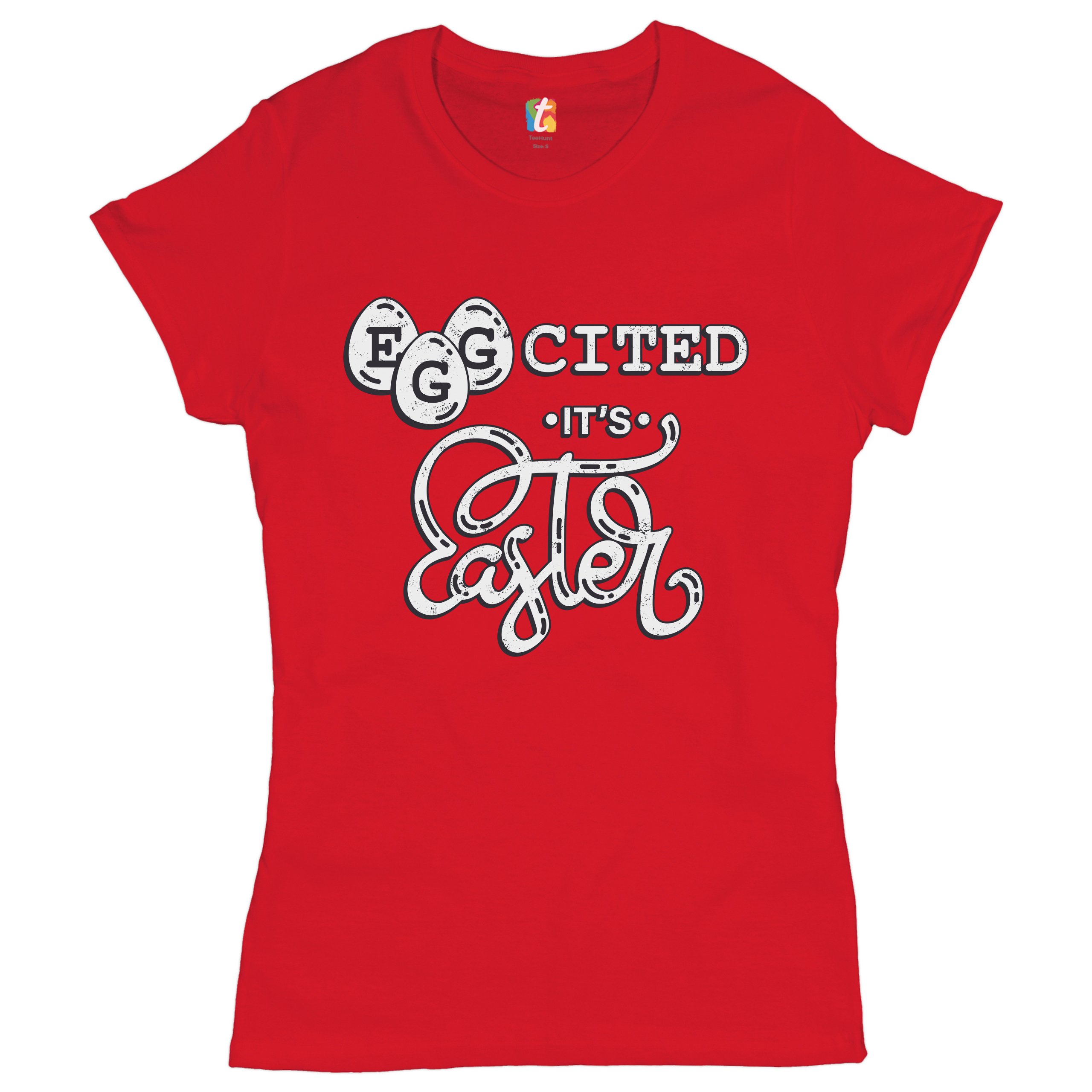 Eggcited It's Easter T-Shirt Happy Easter Egg Hunt Jesus Christ Women's Tee - Picture 22 of 49