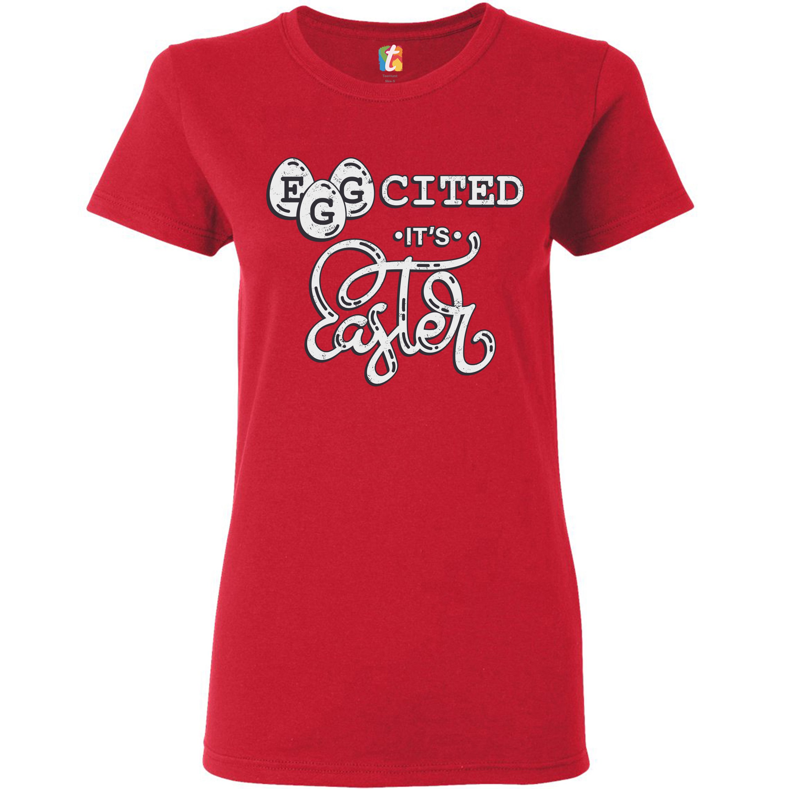 Eggcited It's Easter T-Shirt Happy Easter Egg Hunt Jesus Christ Women's Tee - Picture 23 of 49
