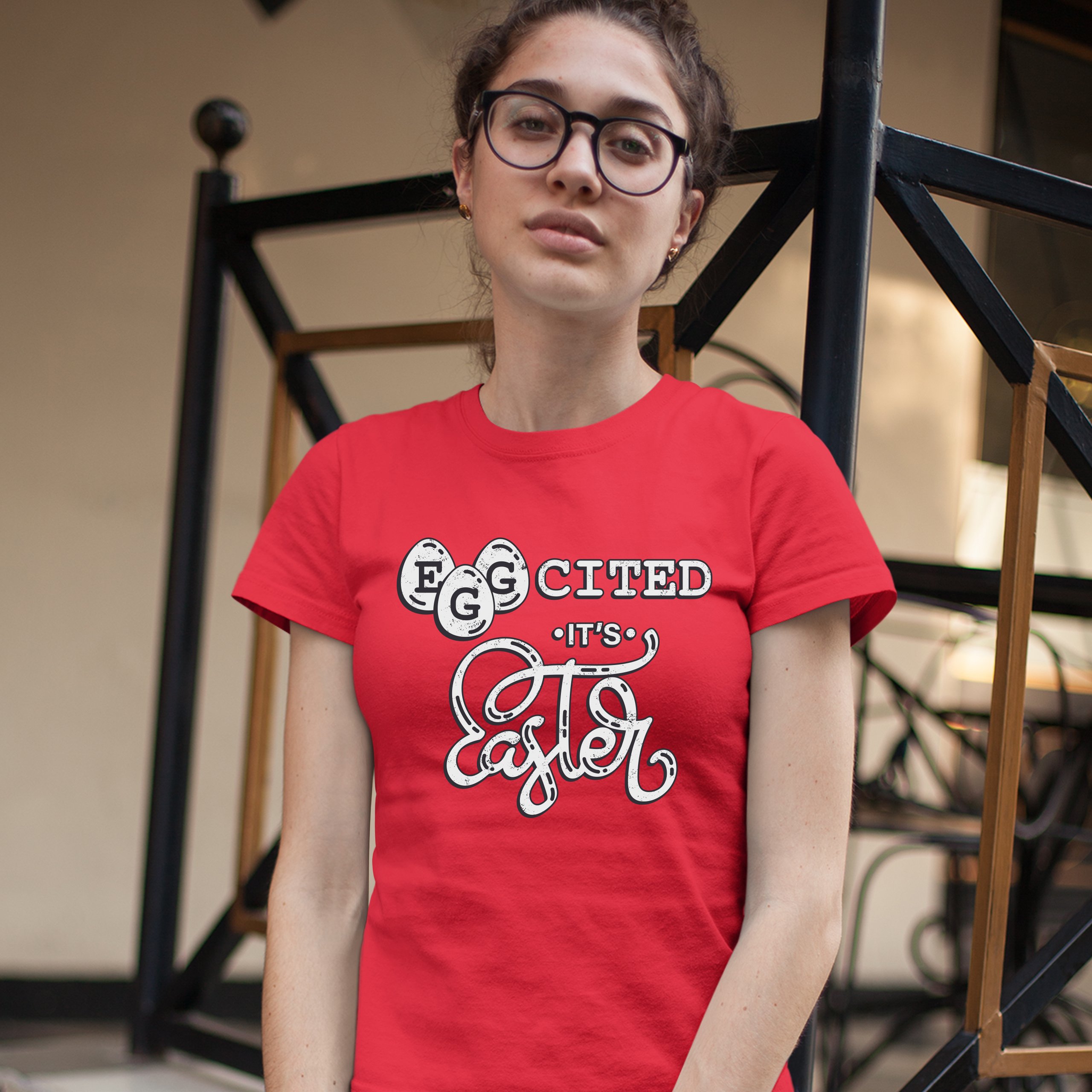Eggcited It's Easter T-Shirt Happy Easter Egg Hunt Jesus Christ Women's Tee - Picture 25 of 49