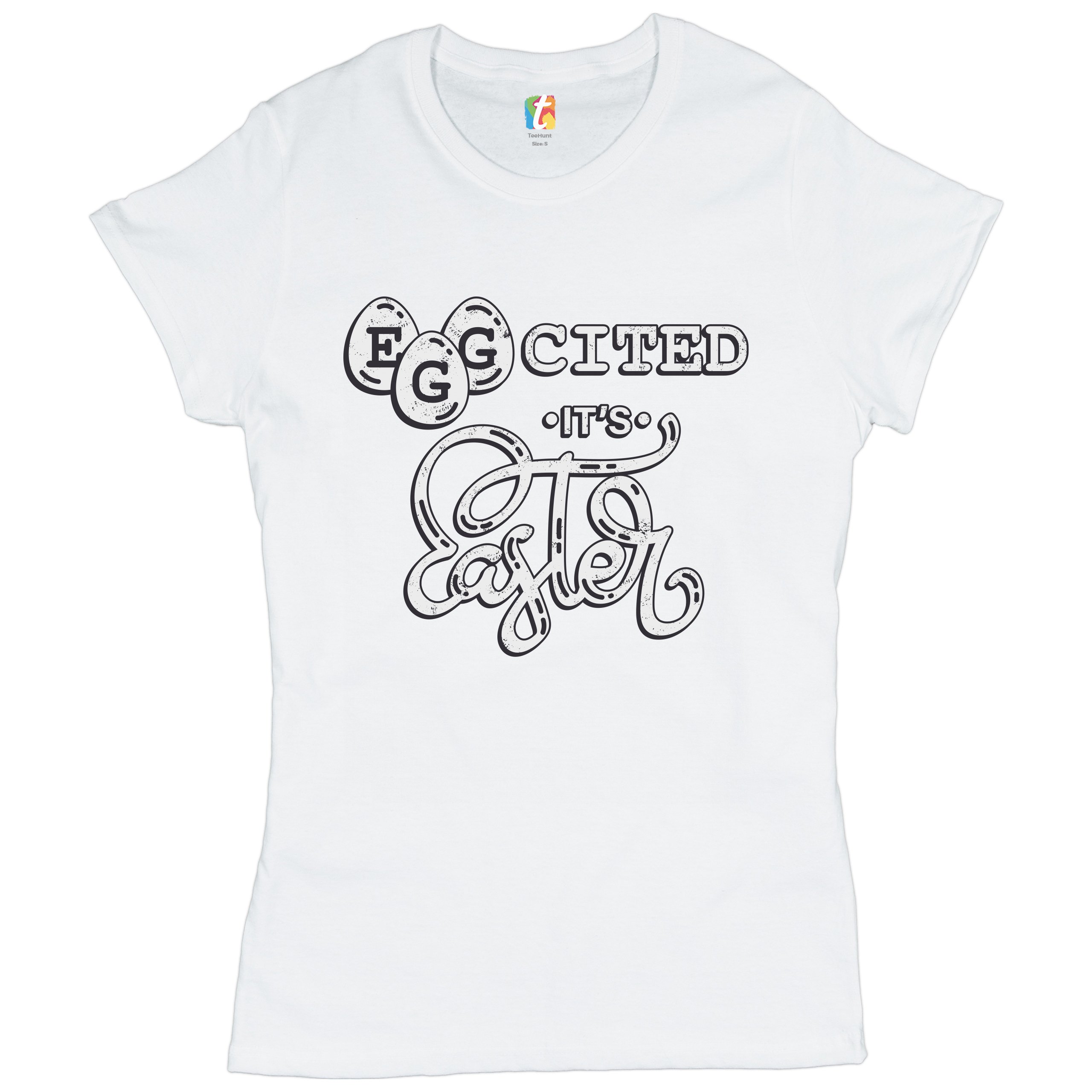 Eggcited It's Easter T-Shirt Happy Easter Egg Hunt Jesus Christ Women's Tee - Picture 29 of 49