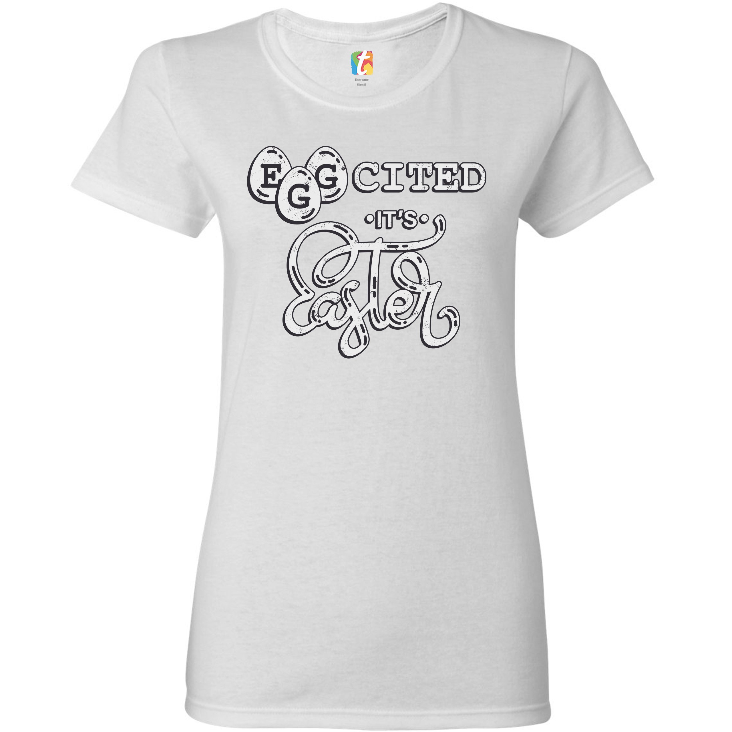 Eggcited It's Easter T-Shirt Happy Easter Egg Hunt Jesus Christ Women's Tee - Picture 30 of 49