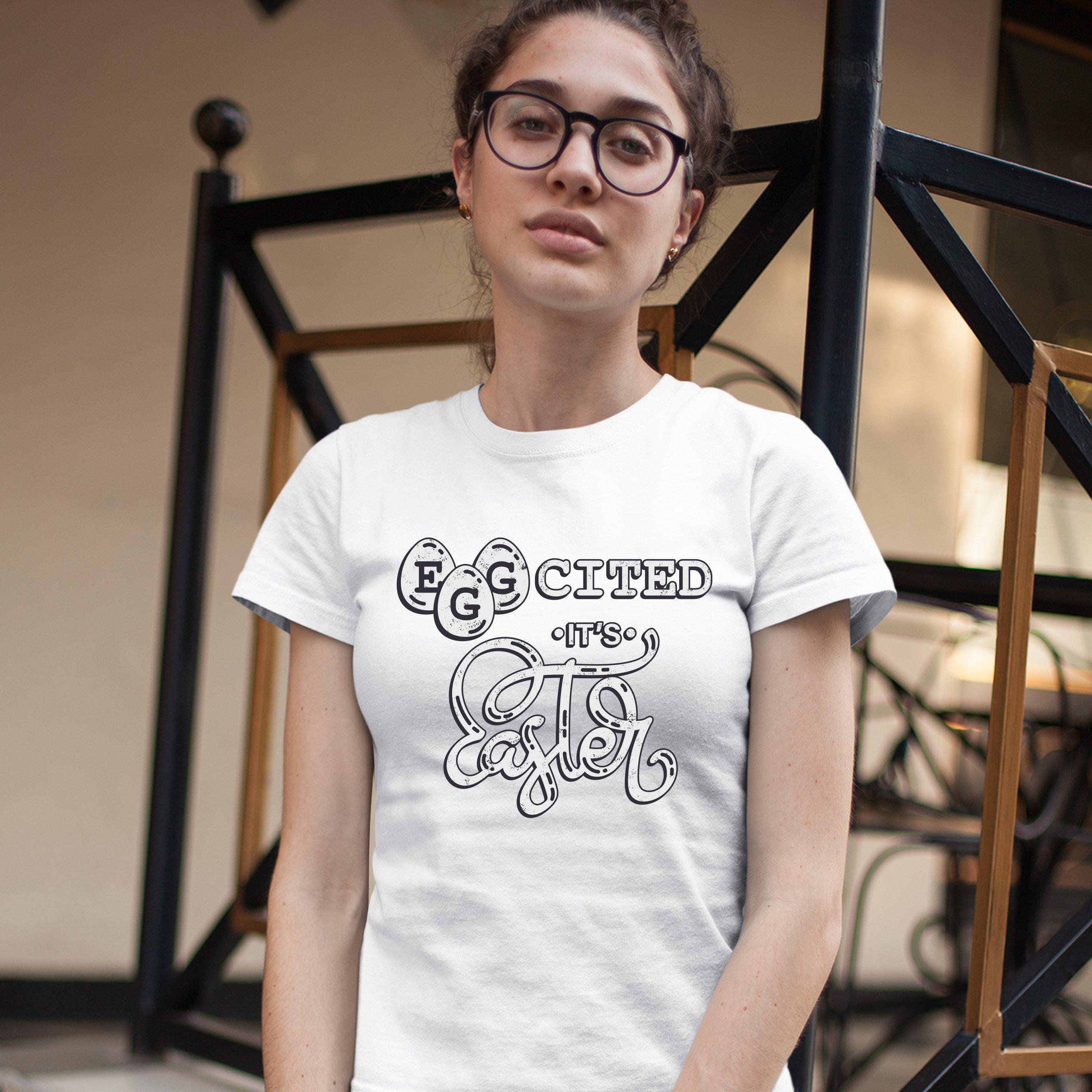 Eggcited It's Easter T-Shirt Happy Easter Egg Hunt Jesus Christ Women's Tee - Picture 32 of 49