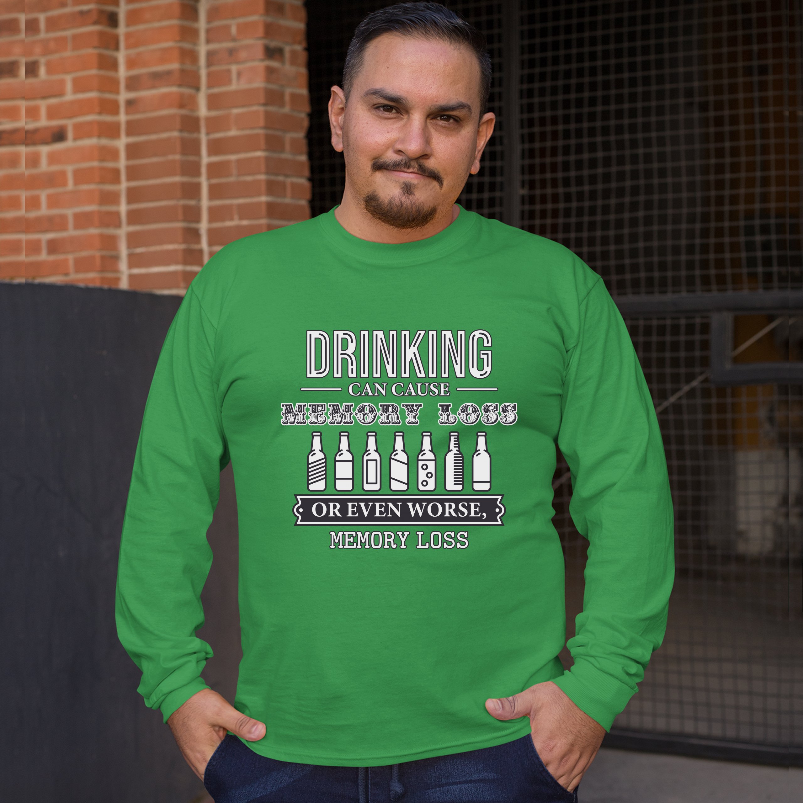 Drinking Can Cause Memory Loss Long Sleeve T-shirt Alcohol Beer Inappropriate - Picture 29 of 45