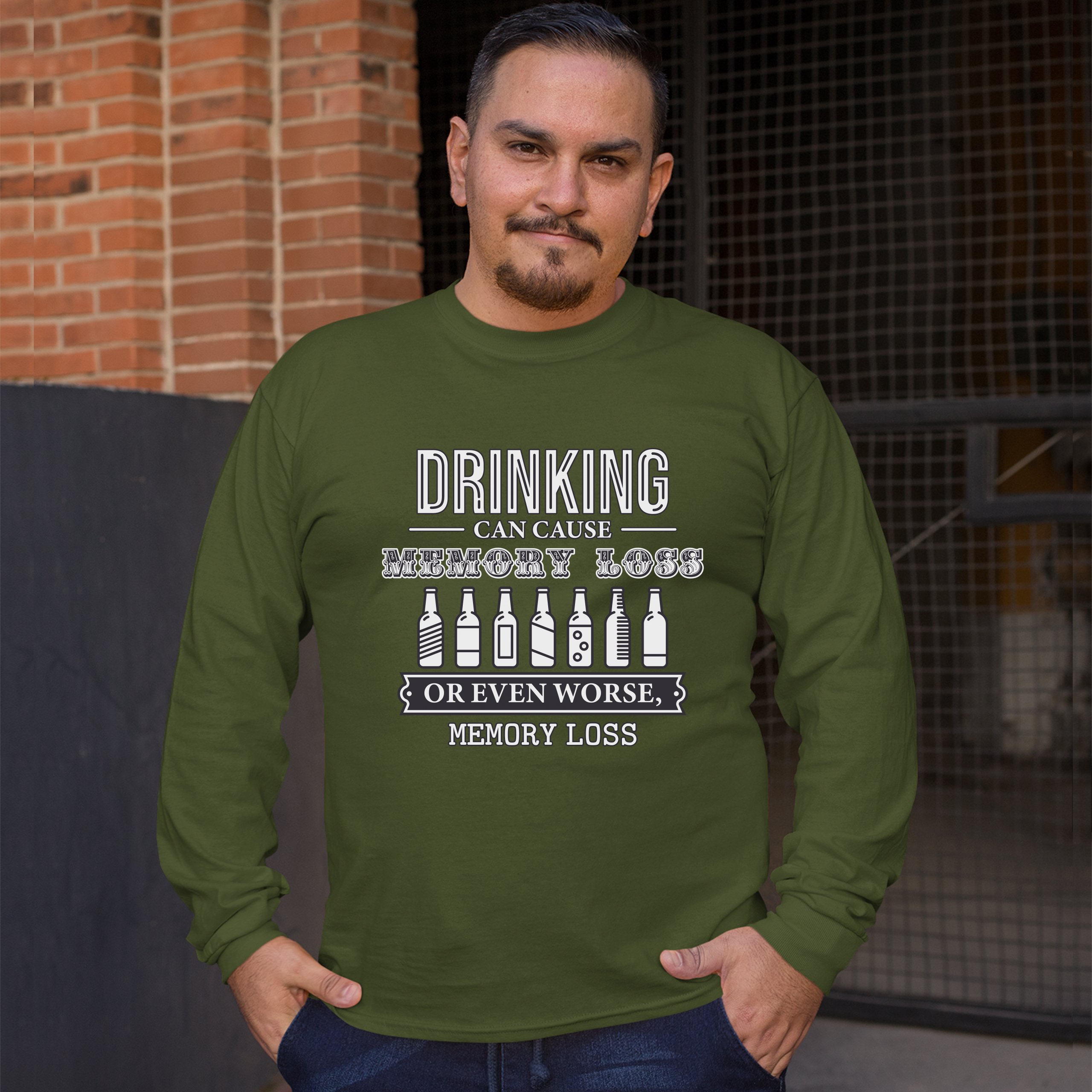 Drinking Can Cause Memory Loss Long Sleeve T-shirt Alcohol Beer Inappropriate - Picture 33 of 45