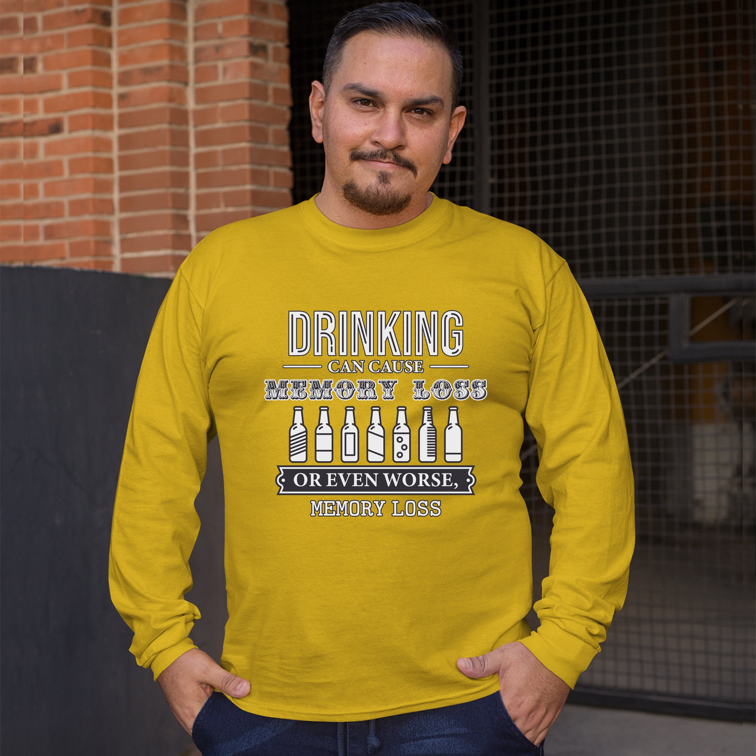 Drinking Can Cause Memory Loss Long Sleeve T-shirt Alcohol Beer Inappropriate - Picture 41 of 45