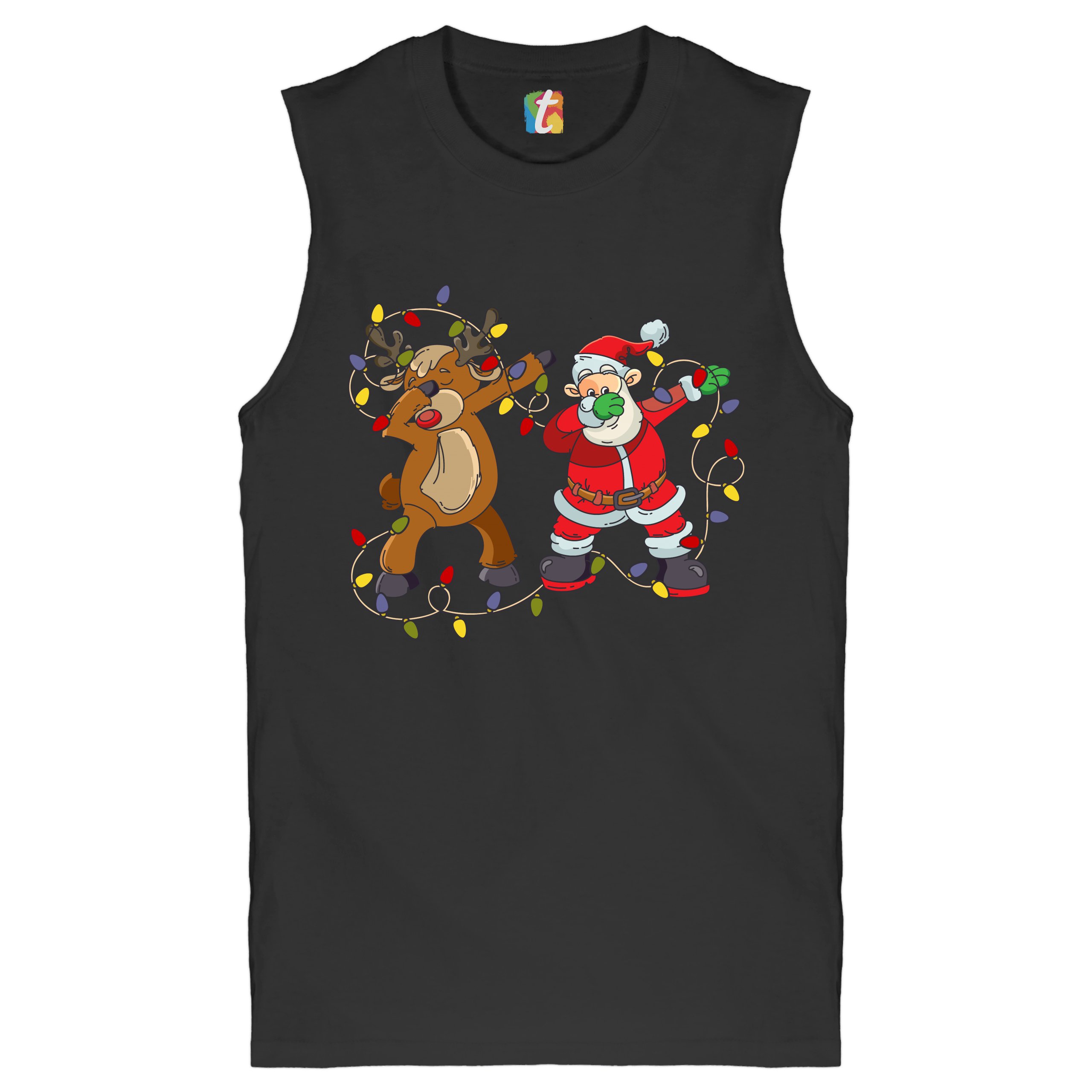 Santa Claus and Rudolph Dab Dance Muscle Shirt Merry Christmas Xmas Men’s