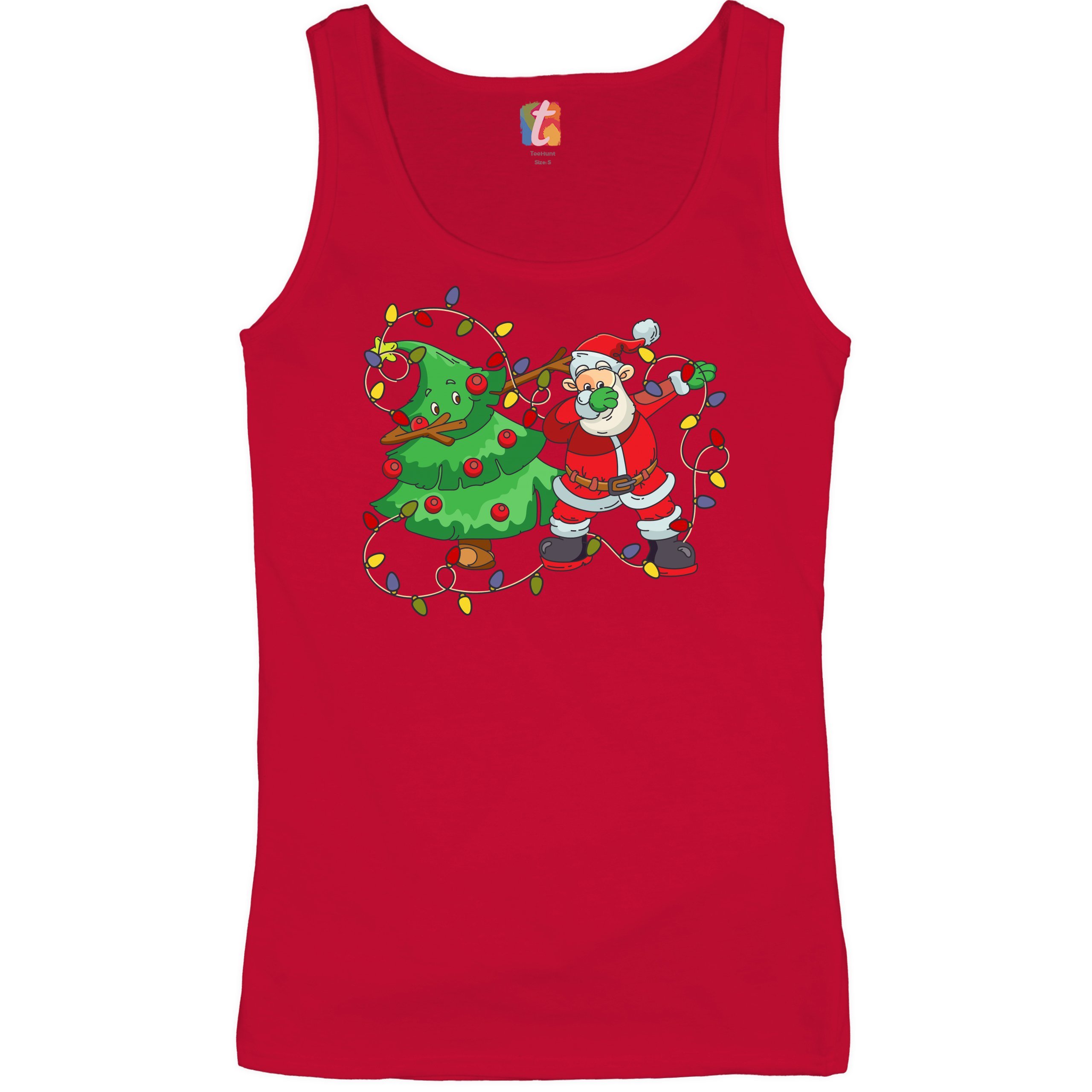 Santa Claus Dabbing with Christmas Tree Women’s Tank Top Merry and Bright