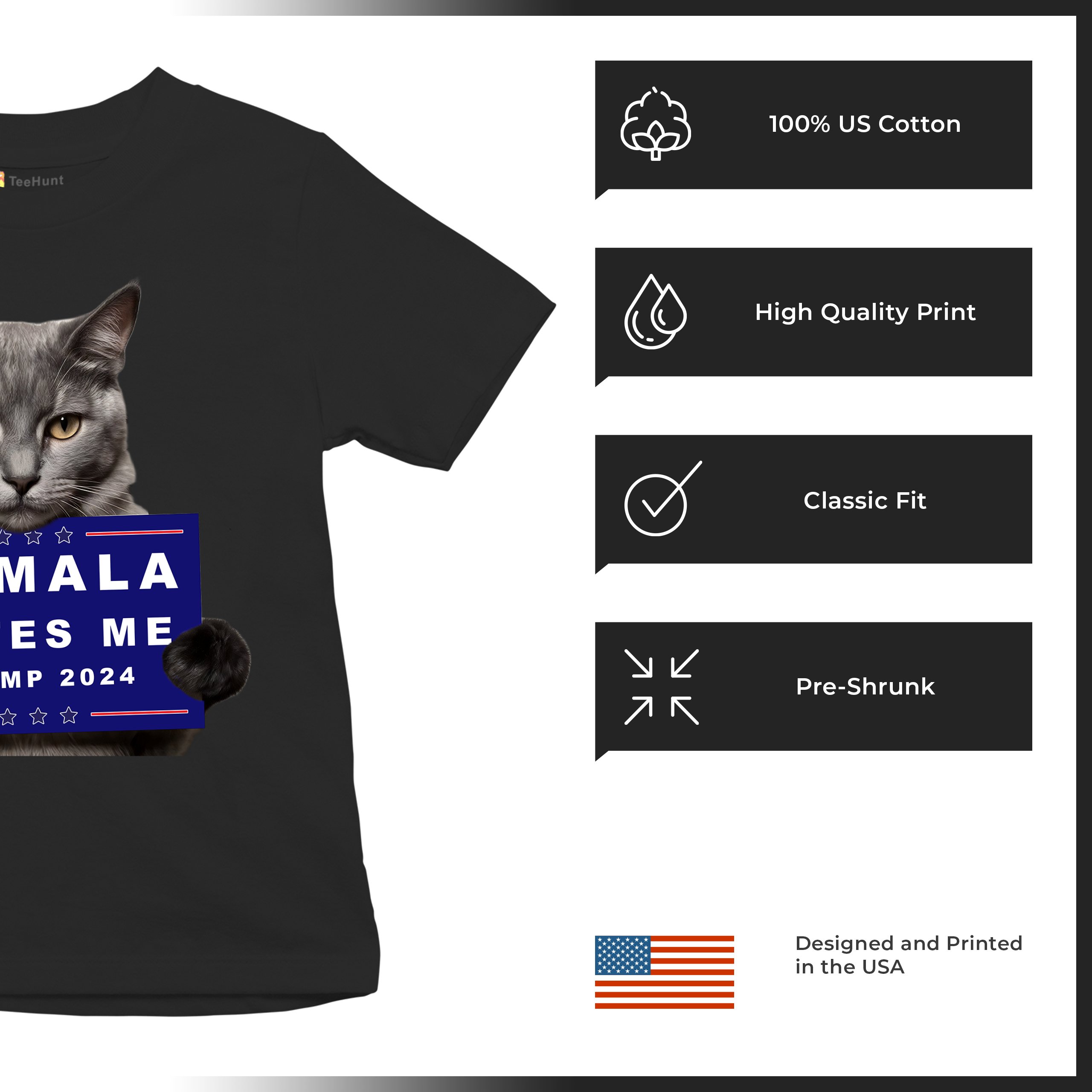Kamala Hates Me Trump 2024 Youth T-shirt Funny Cat Republican Pet MAGA Kids - Picture 7 of 50