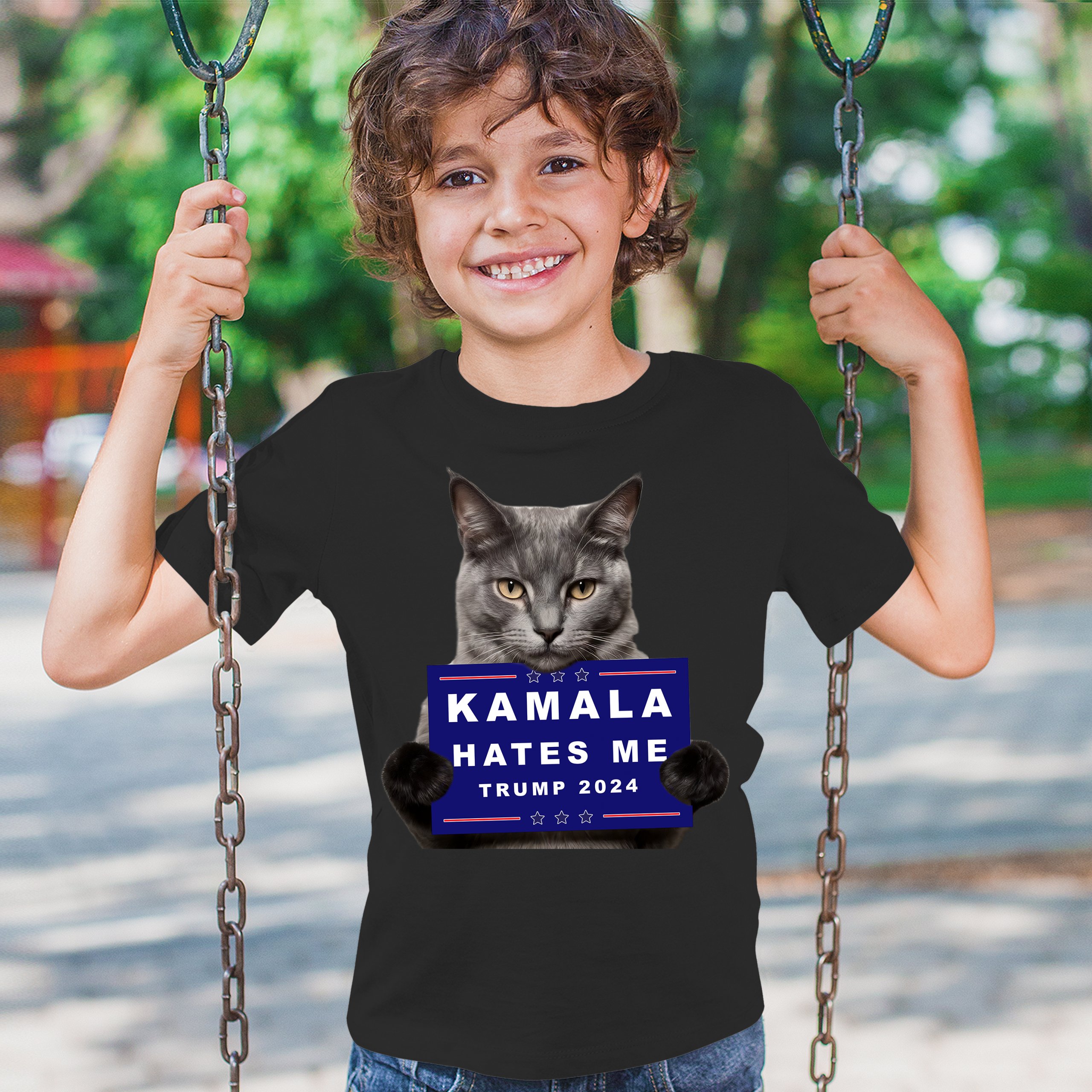 Kamala Hates Me Trump 2024 Youth T-shirt Funny Cat Republican Pet MAGA Kids - Picture 5 of 50