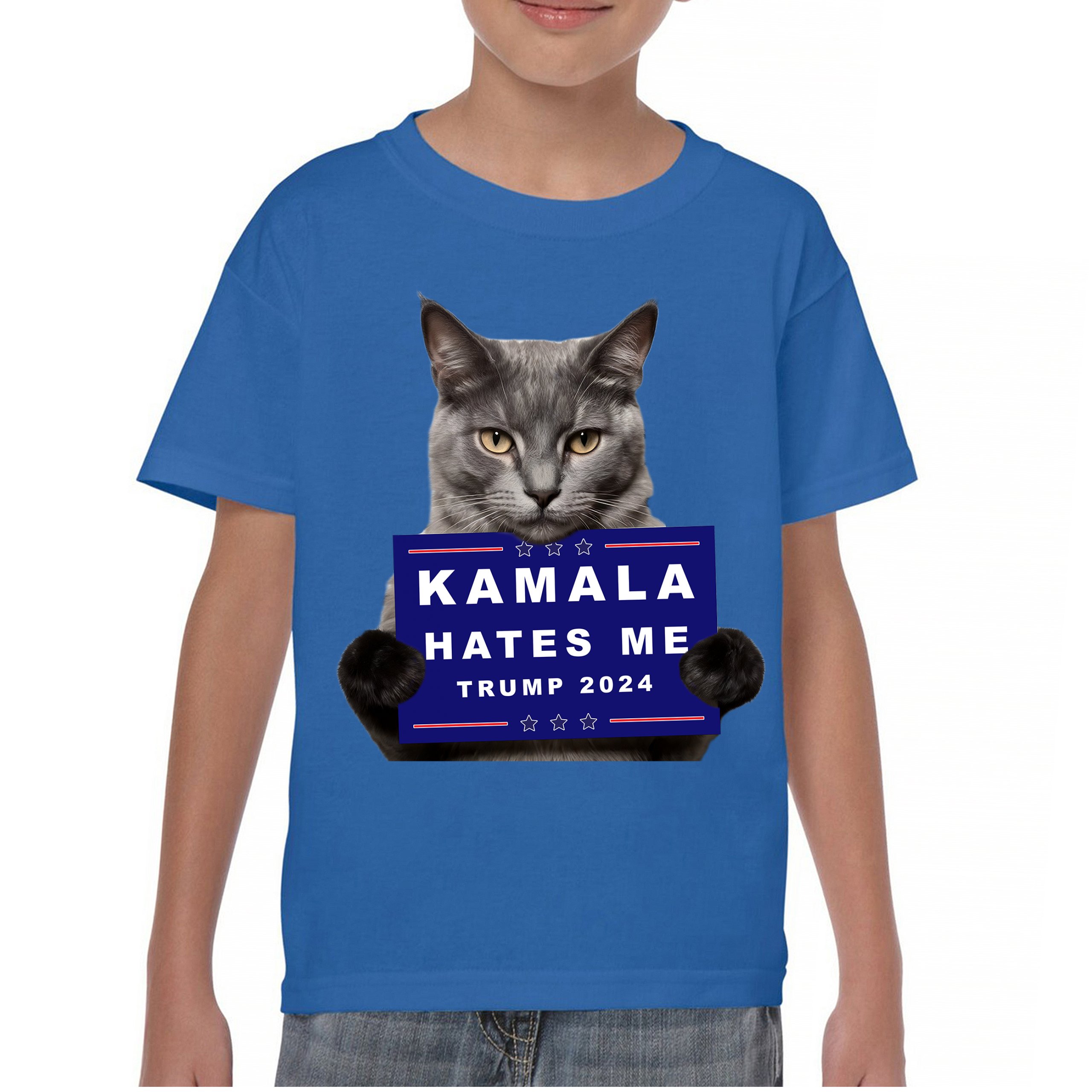 Kamala Hates Me Trump 2024 Youth T-shirt Funny Cat Republican Pet MAGA Kids - Picture 37 of 50