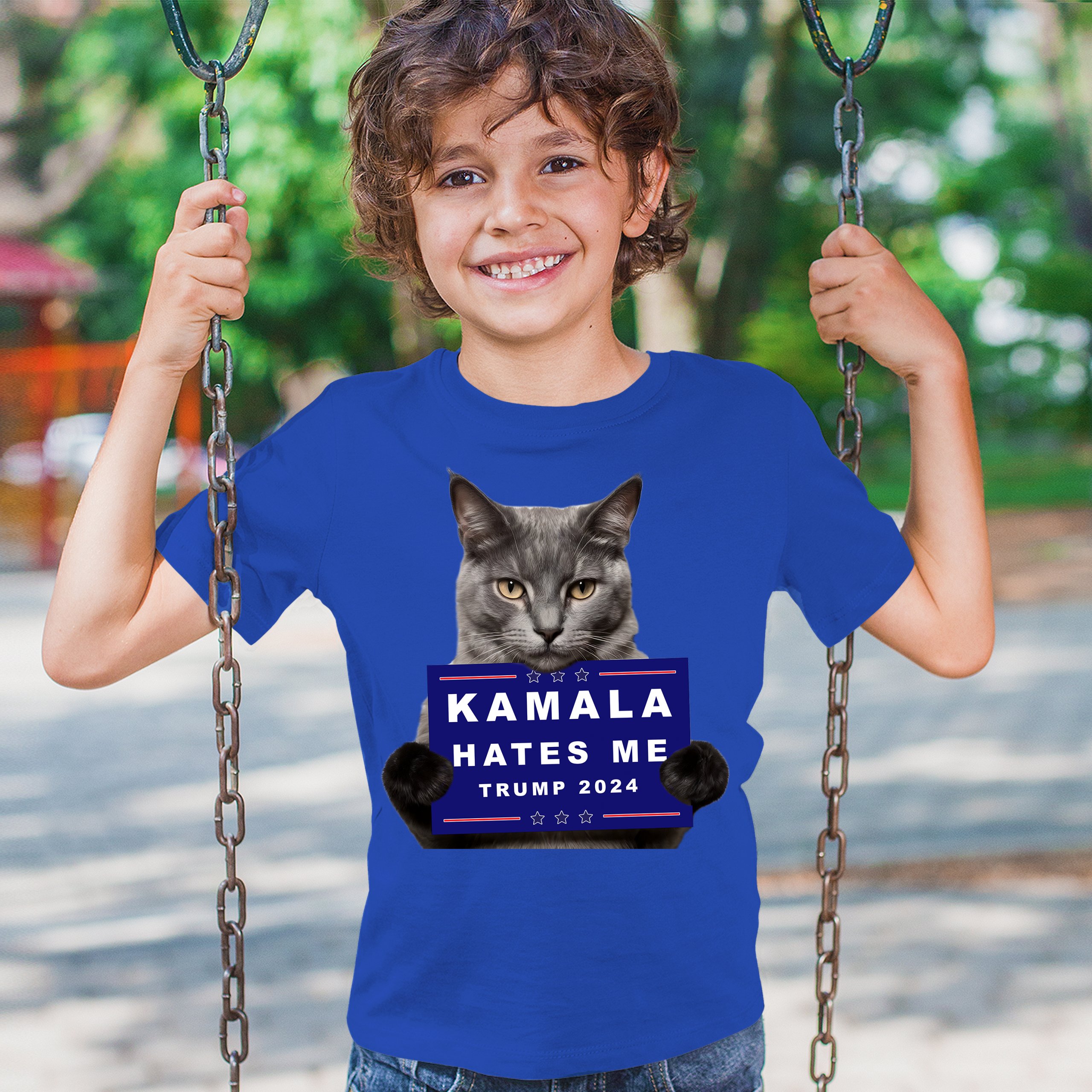 Kamala Hates Me Trump 2024 Youth T-shirt Funny Cat Republican Pet MAGA Kids - Picture 40 of 50