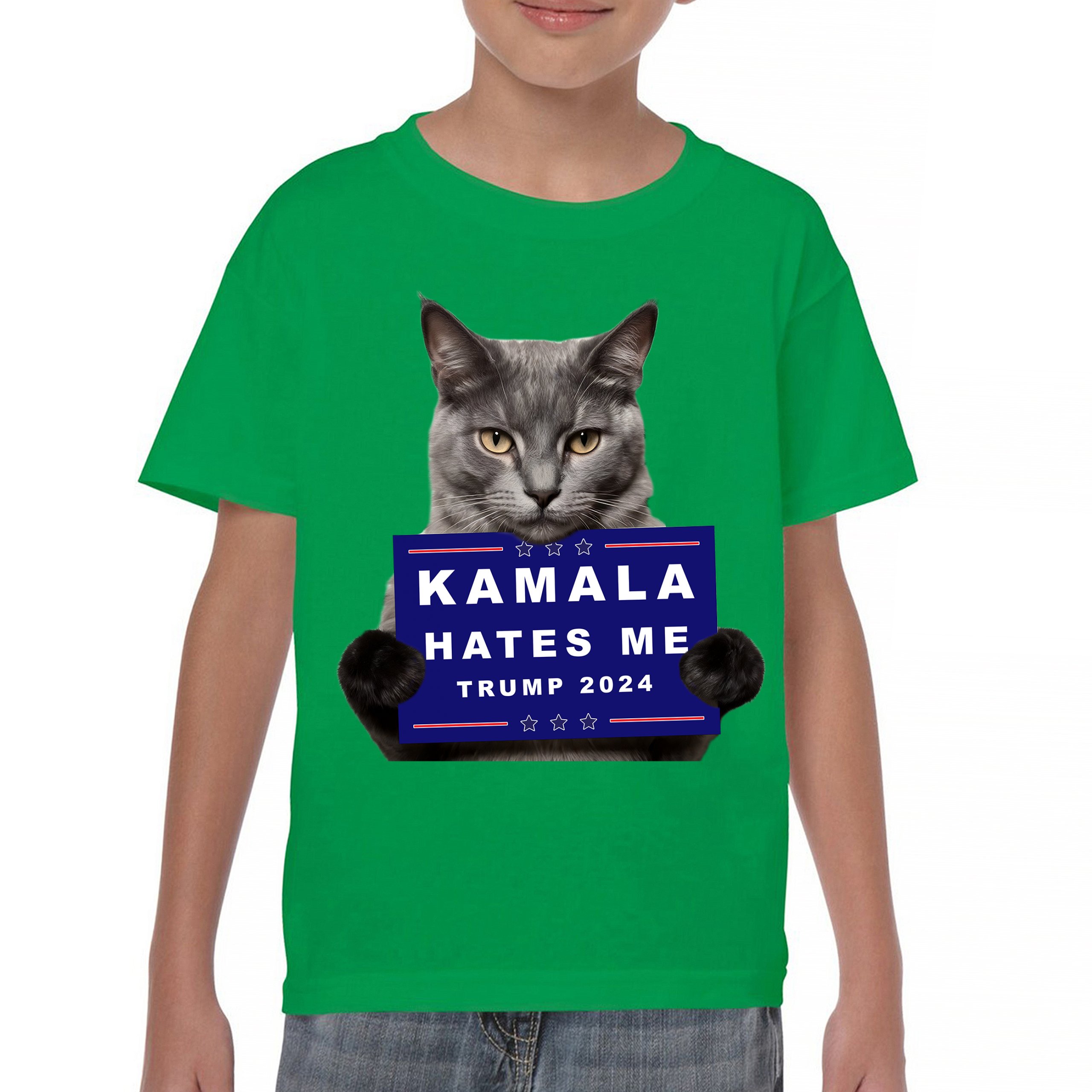 Kamala Hates Me Trump 2024 Youth T-shirt Funny Cat Republican Pet MAGA Kids - Picture 30 of 50