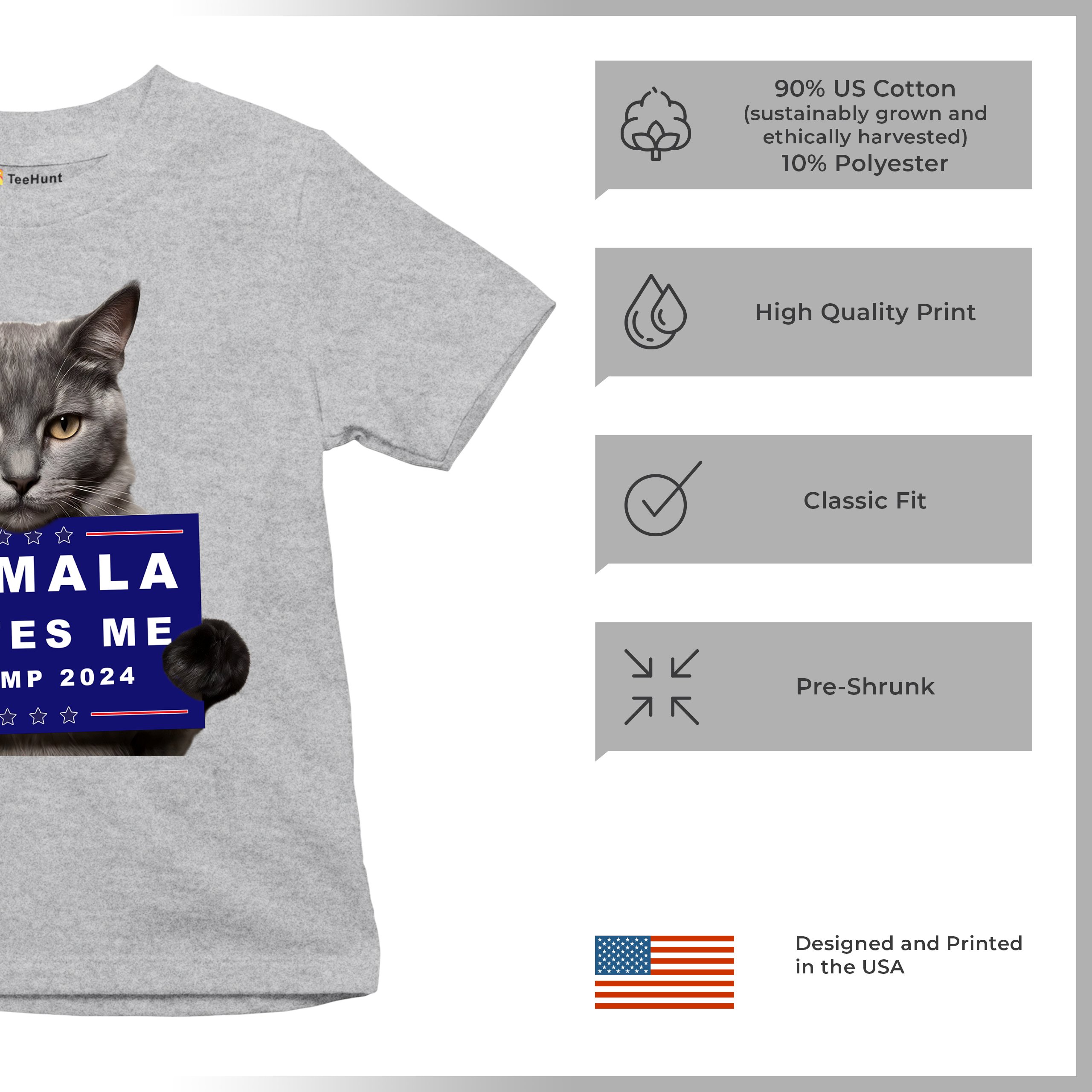 Kamala Hates Me Trump 2024 Youth T-shirt Funny Cat Republican Pet MAGA Kids - Picture 14 of 50