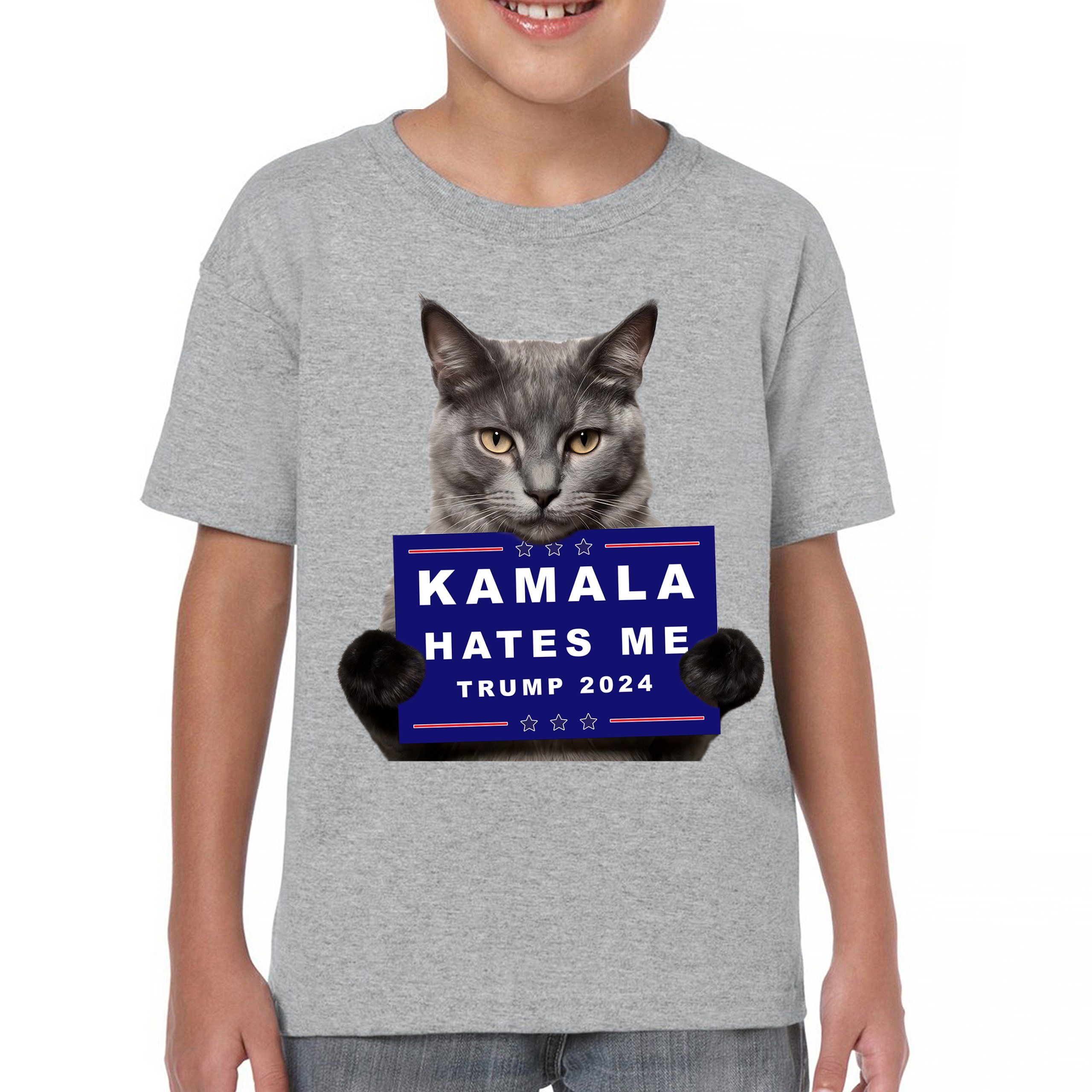Kamala Hates Me Trump 2024 Youth T-shirt Funny Cat Republican Pet MAGA Kids - Picture 9 of 50
