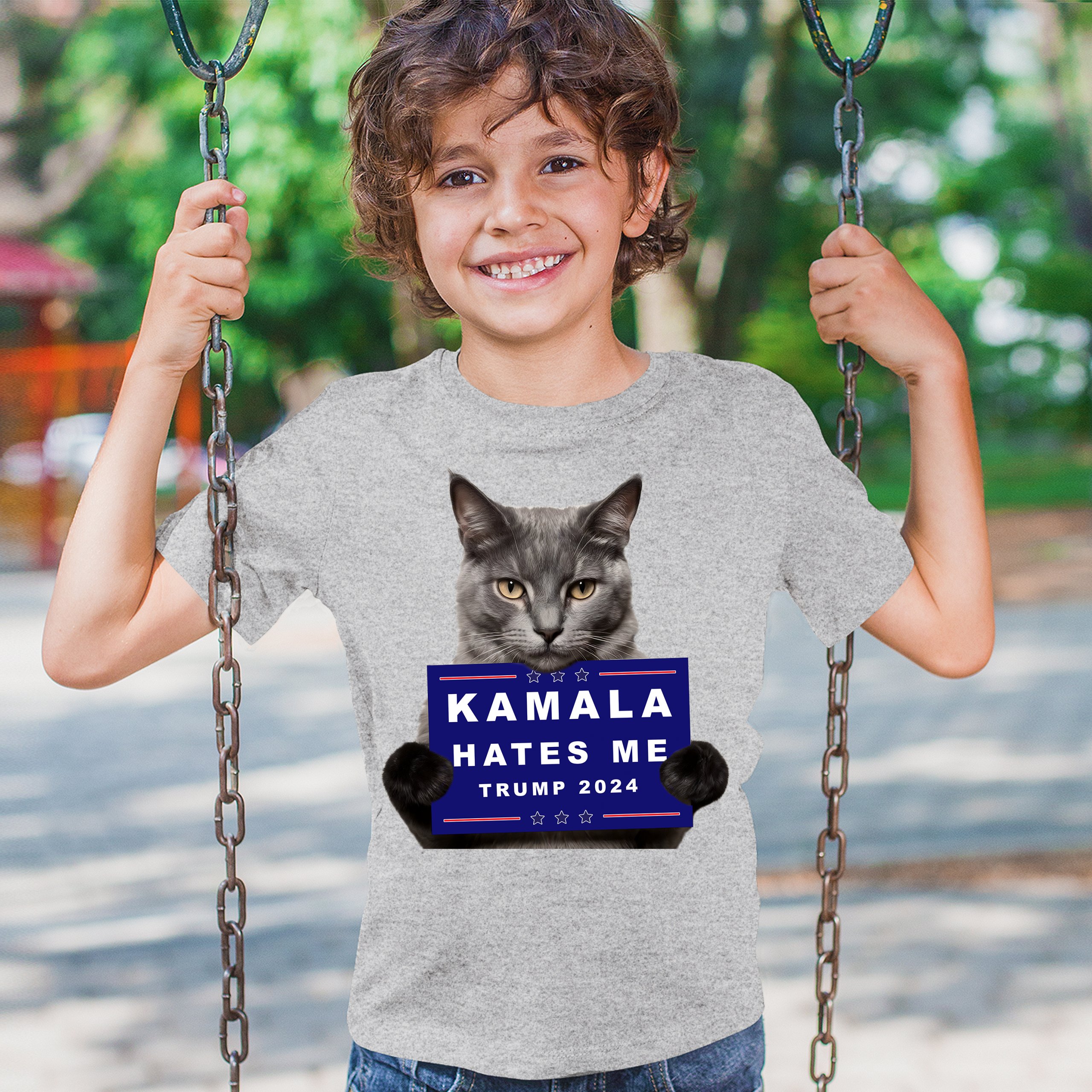 Kamala Hates Me Trump 2024 Youth T-shirt Funny Cat Republican Pet MAGA Kids - Picture 12 of 50