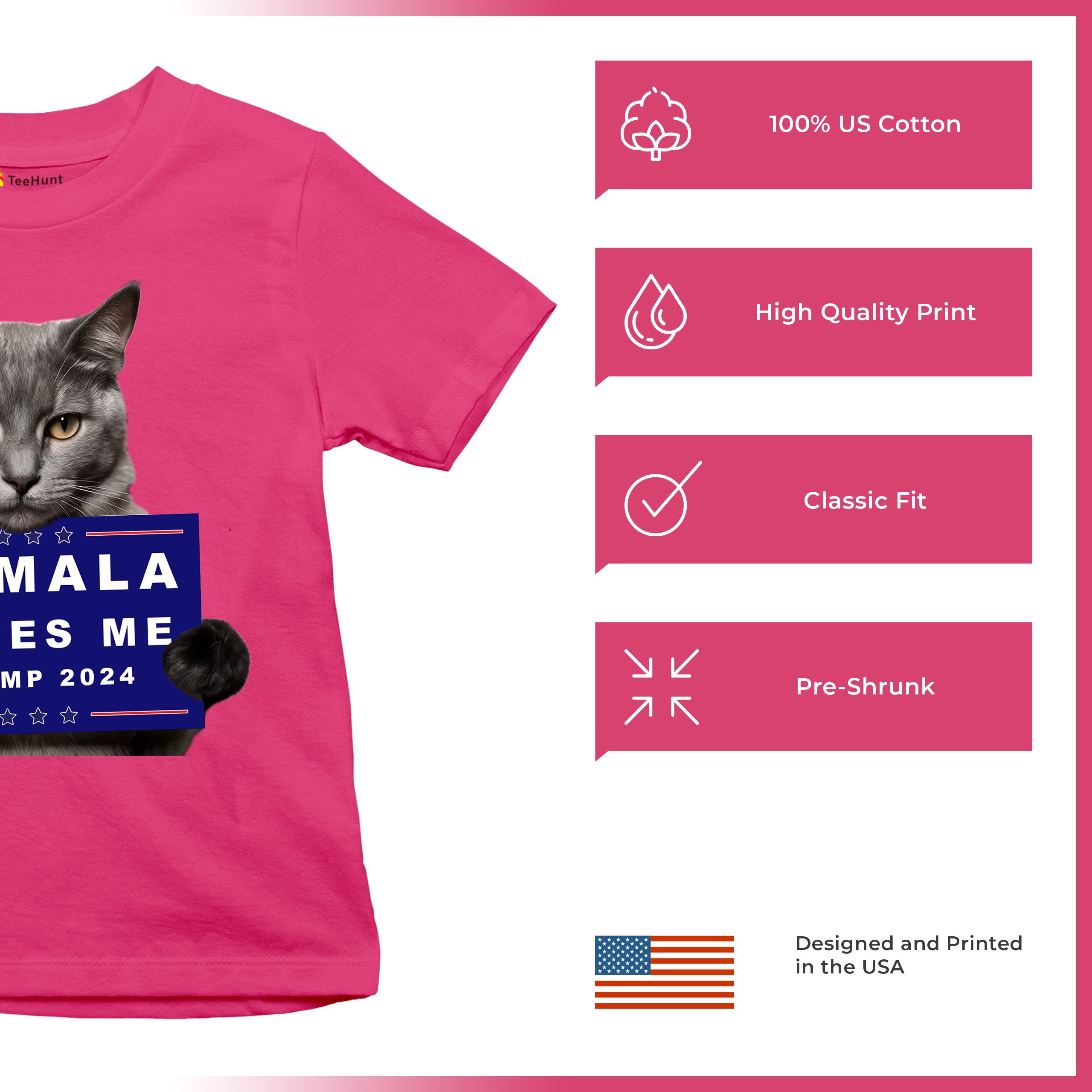 Kamala Hates Me Trump 2024 Youth T-shirt Funny Cat Republican Pet MAGA Kids - Picture 49 of 50